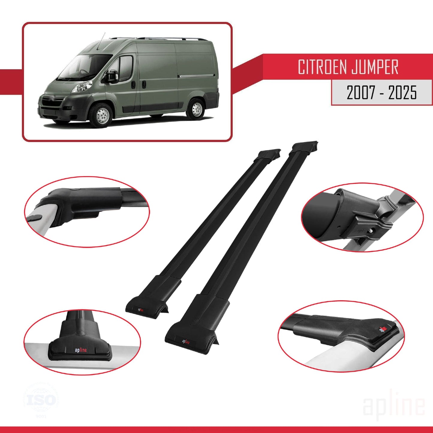 Compatible with Citroen Jumper 2 2007-2025 FLY Model Car Roof Rack Cross Bar Black Aluminium 2 Bars