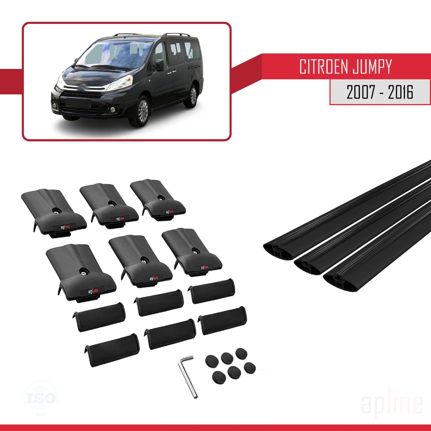Compatible with Citroen Jumpy 2 (G9) 2007-2016 FLY Model Car Roof Rack Cross Bar Black Aluminium 3 Bars