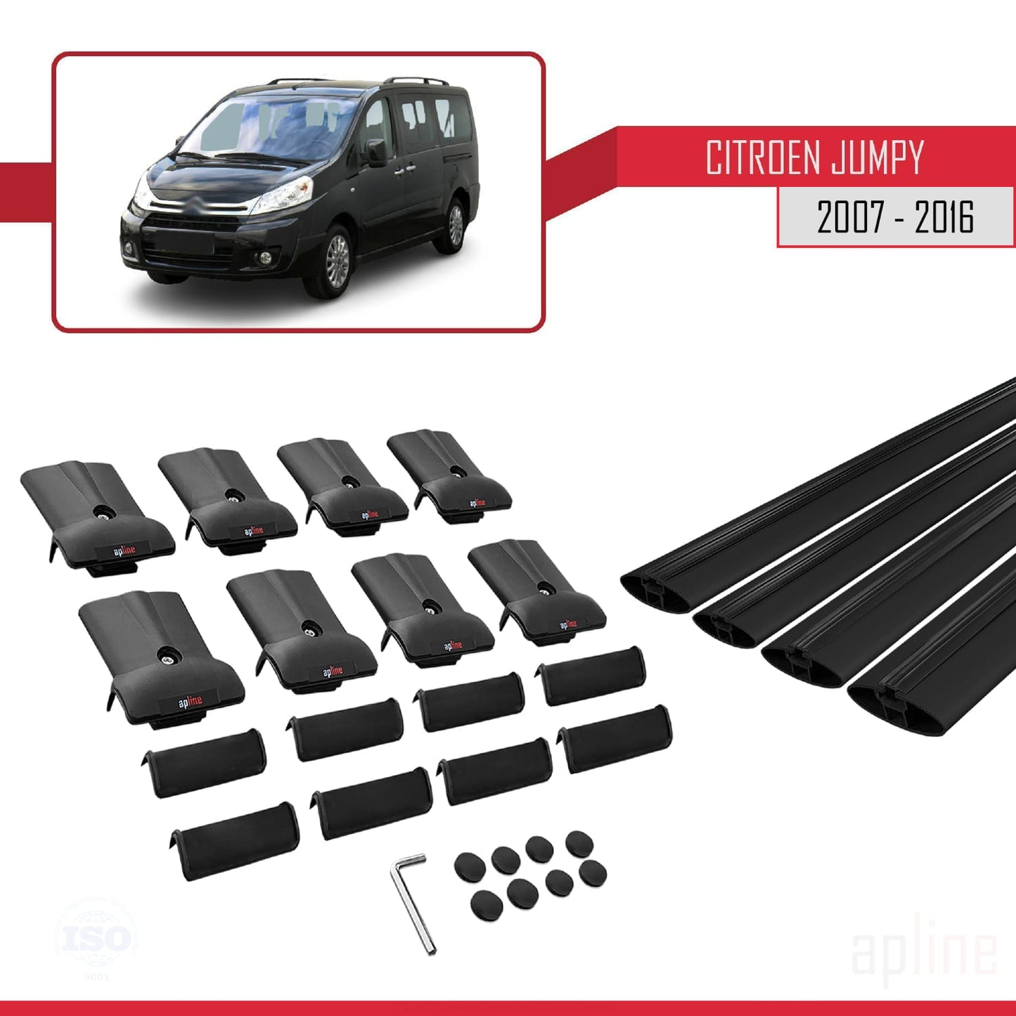 Compatible with Citroen Jumpy 2 (G9) 2007-2016 FLY Model Car Roof Rack Cross Bar Black Aluminium 4 Bars