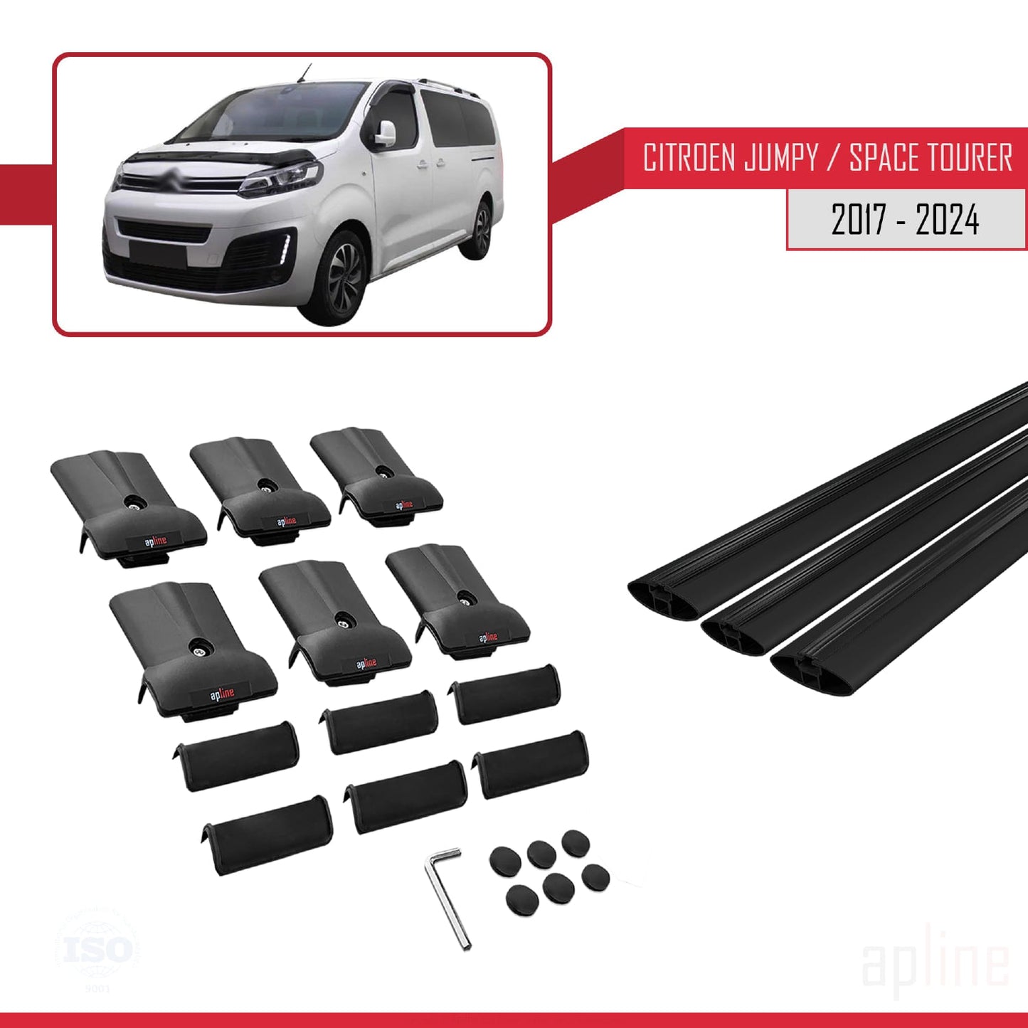 Compatible with Citroen Jumpy 3 (K0) Space Tourer 2017-2025 FLY Model Car Roof Rack Cross Bar Black Aluminium 3 Bars