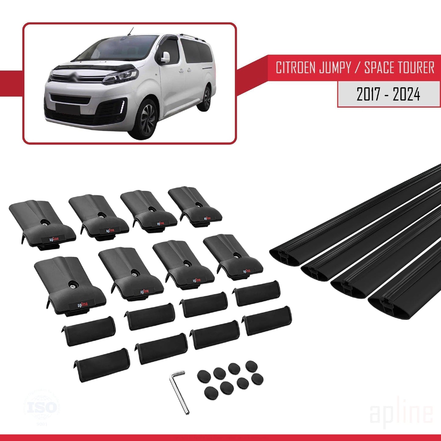 Compatible with Citroen Jumpy 3 (K0) Space Tourer 2017-2025 FLY Model Car Roof Rack Cross Bar Black Aluminium 4 Bars