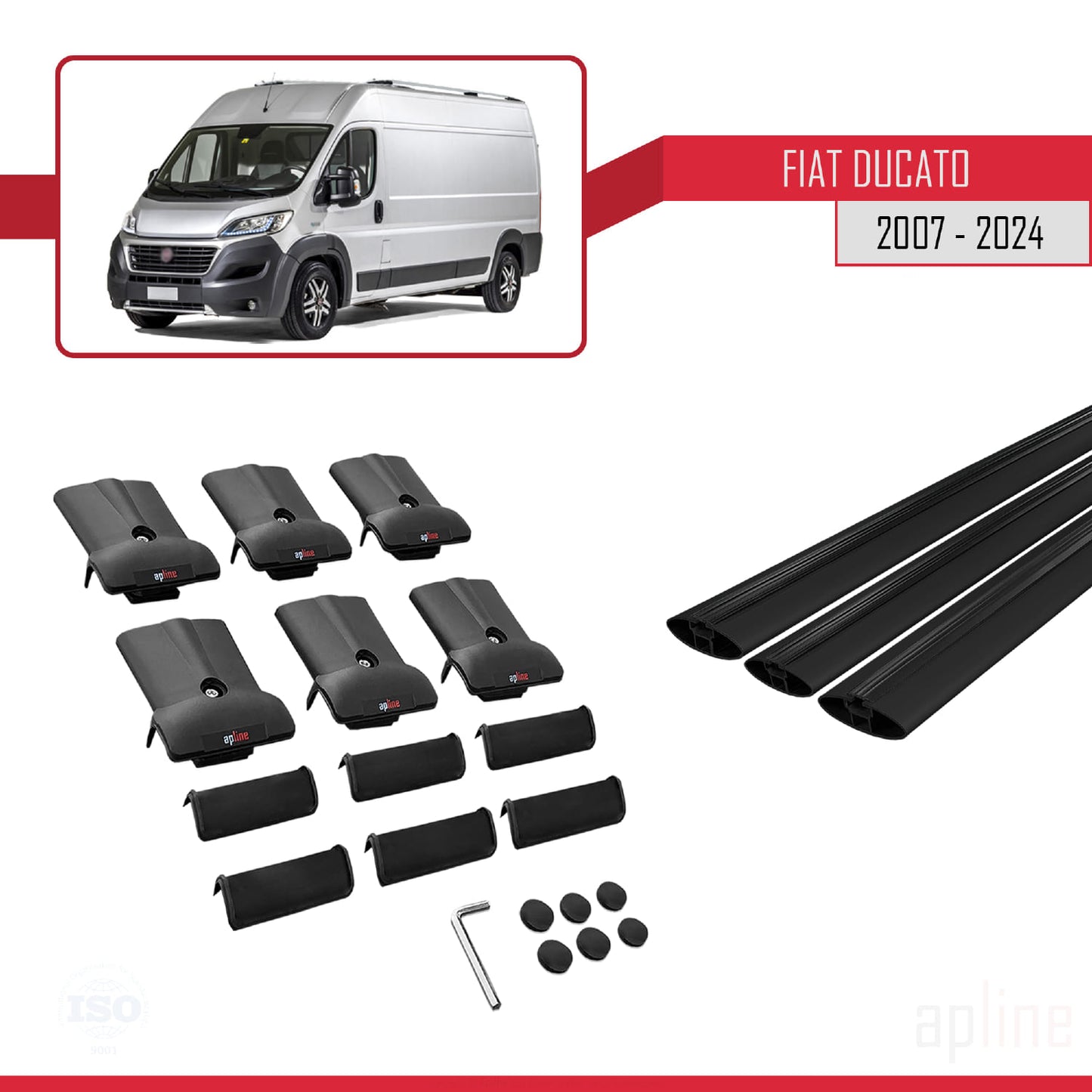 Compatible with Fiat Ducato 3 2007-2025 FLY Model Car Roof Rack Cross Bar Black Aluminium 3 Bars