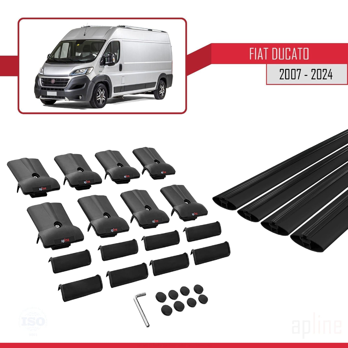 Compatible with Fiat Ducato 3 2007-2025 FLY Model Car Roof Rack Cross Bar Black Aluminium 4 Bars