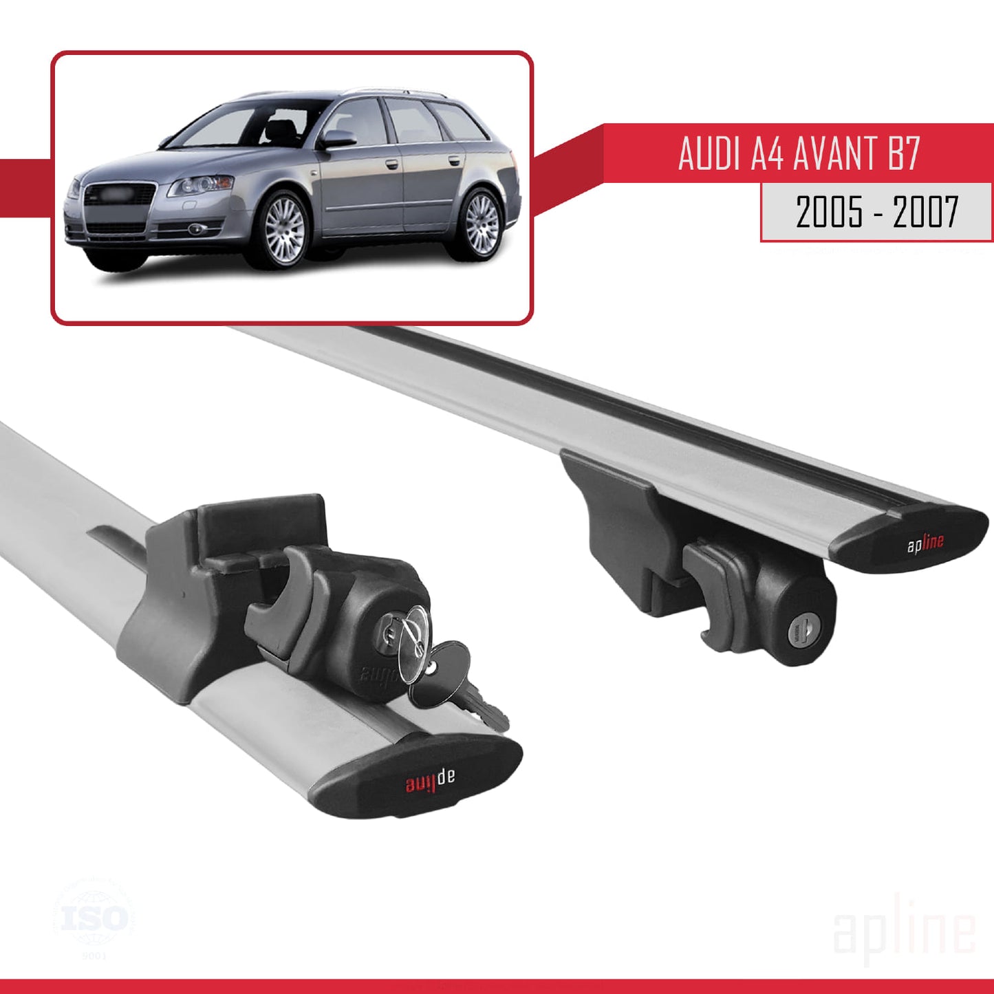 Compatible with Audi A4 (B7) Avant 2005-2007 HOOK Model Car Roof Rack Cross Bar Grey Aluminium 2 Bars