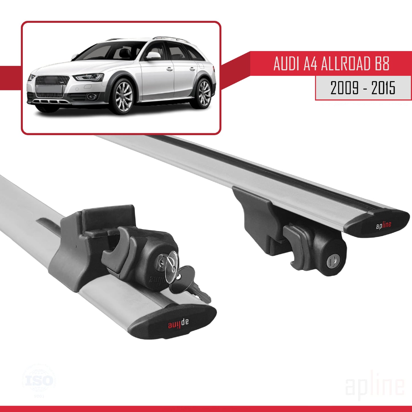 Compatible with Audi A4 (B8) Allroad 2009-2015 HOOK Model Car Roof Rack Cross Bar Grey Aluminium 2 Bars