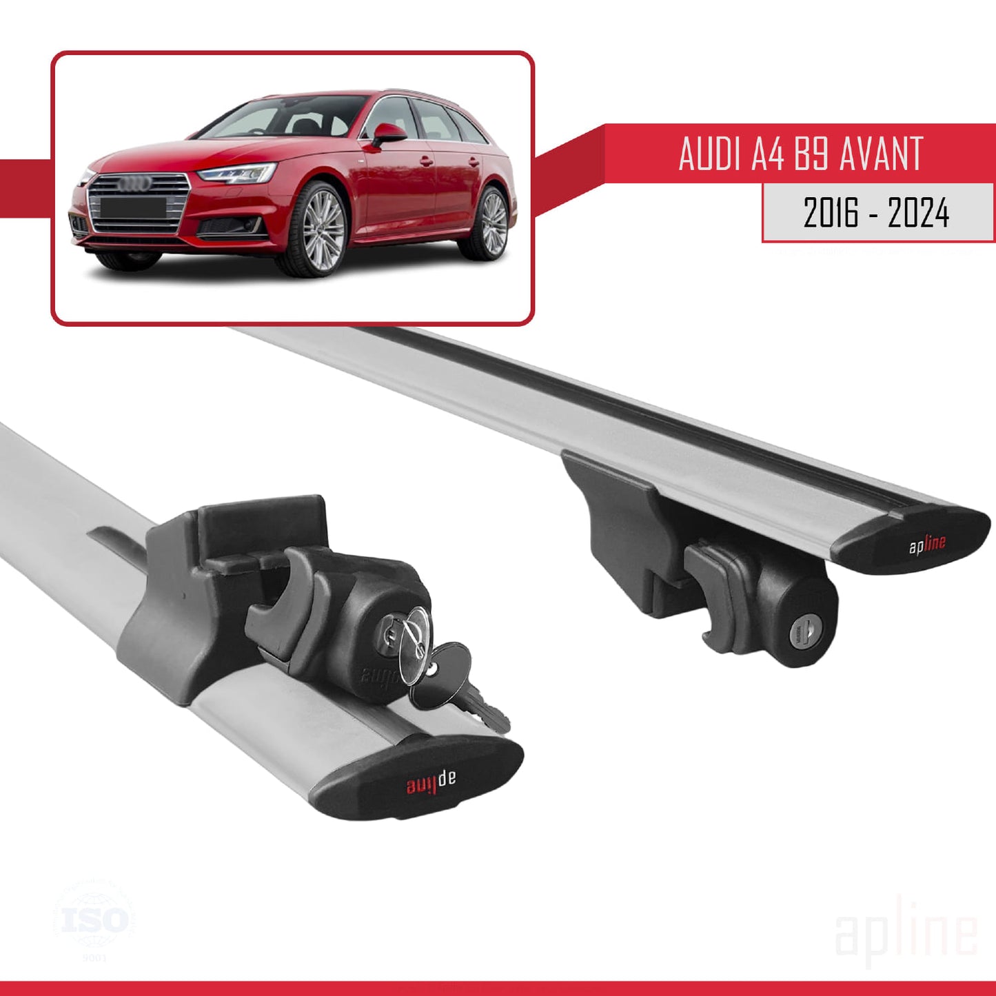 Compatible with Audi A4 (B9) Avant 2016-2025 HOOK Model Car Roof Rack Cross Bar Grey Aluminium 2 Bars