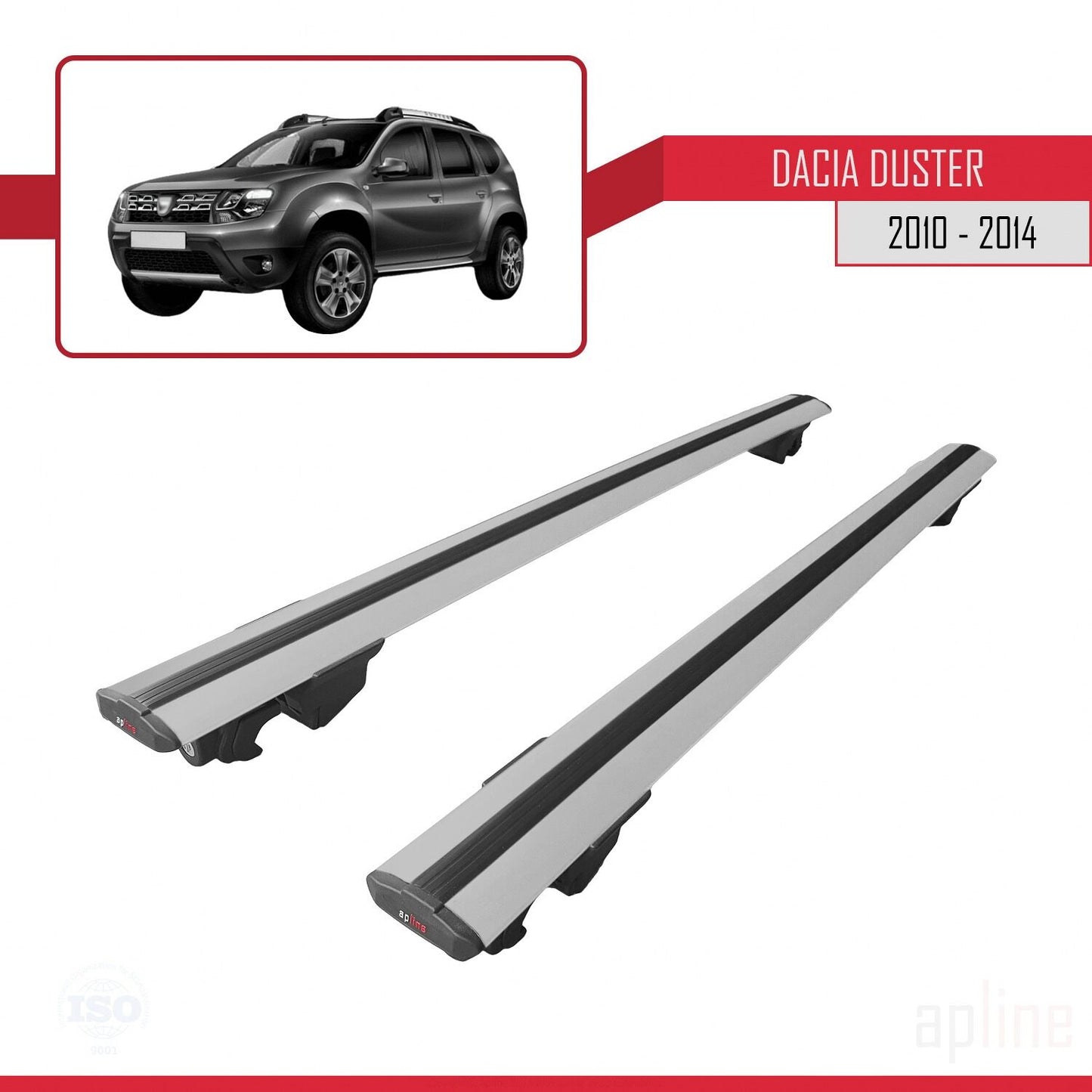 Compatible with Dacia Duster (HS) Pre-Facelift 2010-2013 HOOK Model Car Roof Rack Cross Bar Grey Aluminium 2 Bars