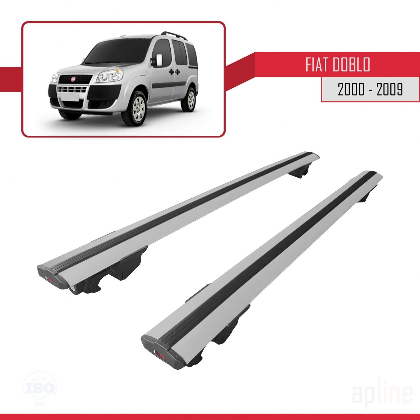 Compatible with Fiat Doblo 2000-2009 HOOK Model Car Roof Rack Cross Bar Grey Aluminium 2 Bars
