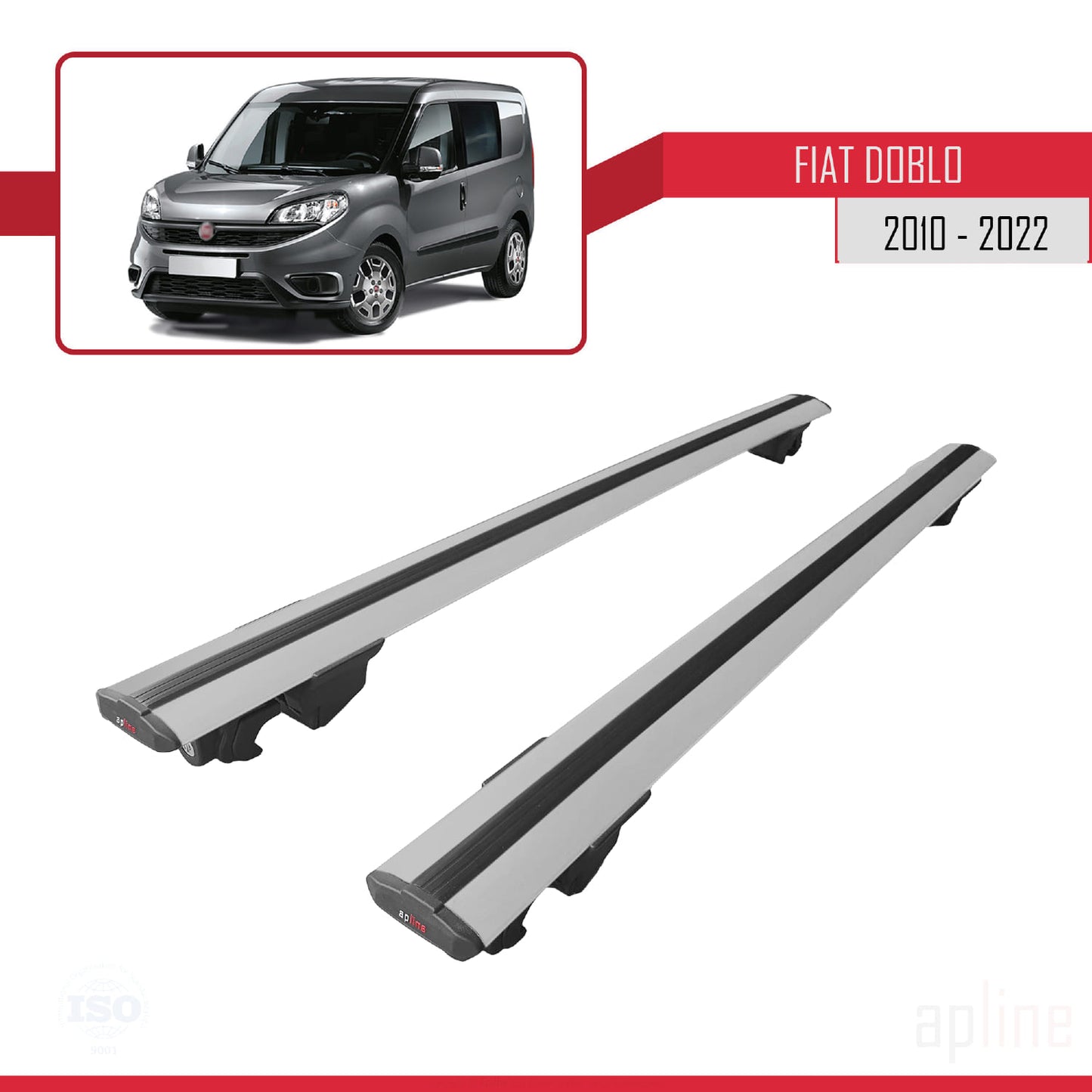 Compatible with Fiat Doblo 2 2010-2022 HOOK Model Car Roof Rack Cross Bar Grey Aluminium 2 Bars