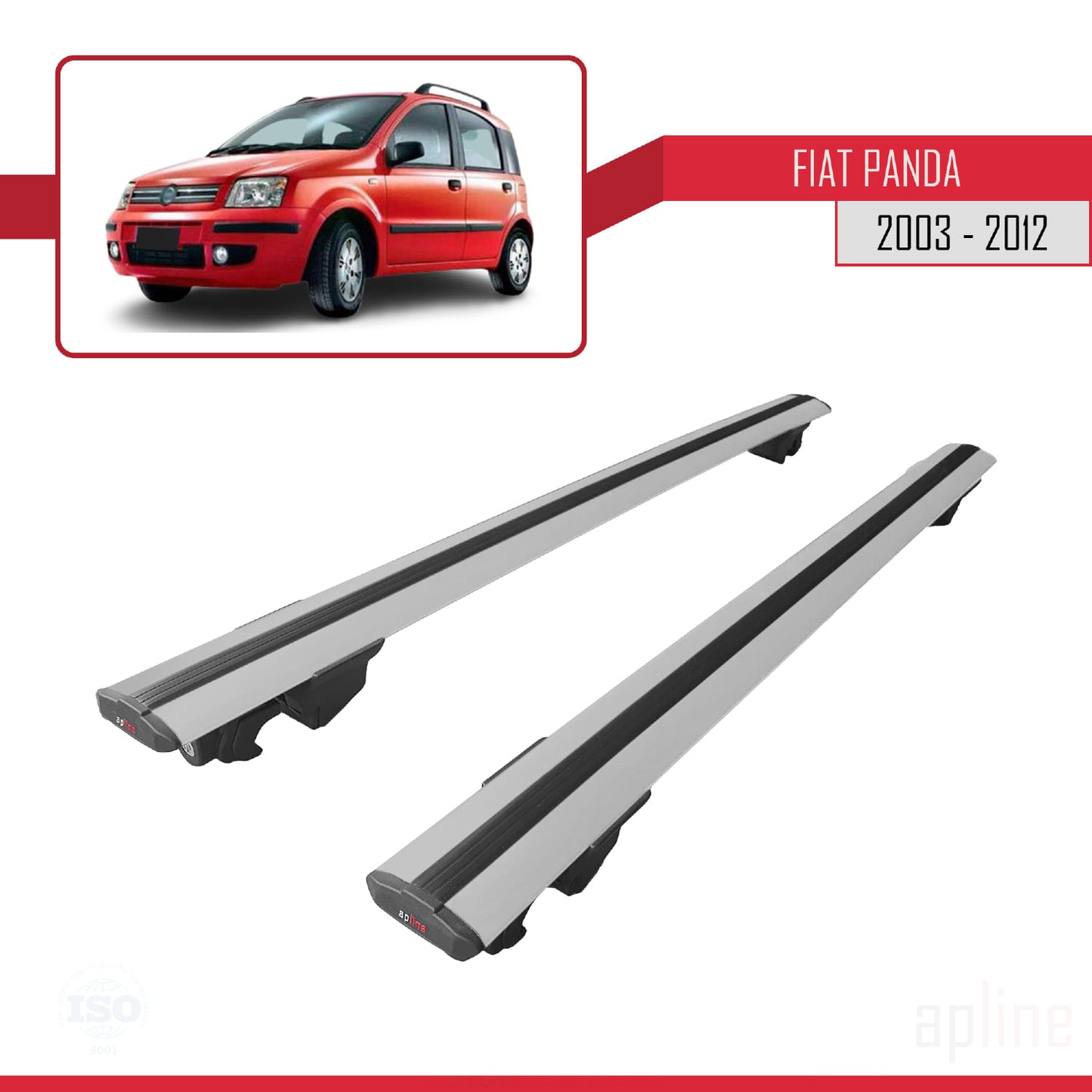 Compatible with Fiat Panda 2 (169) 2003-2012 HOOK Model Car Roof Rack Cross Bar Grey Aluminium 2 Bars