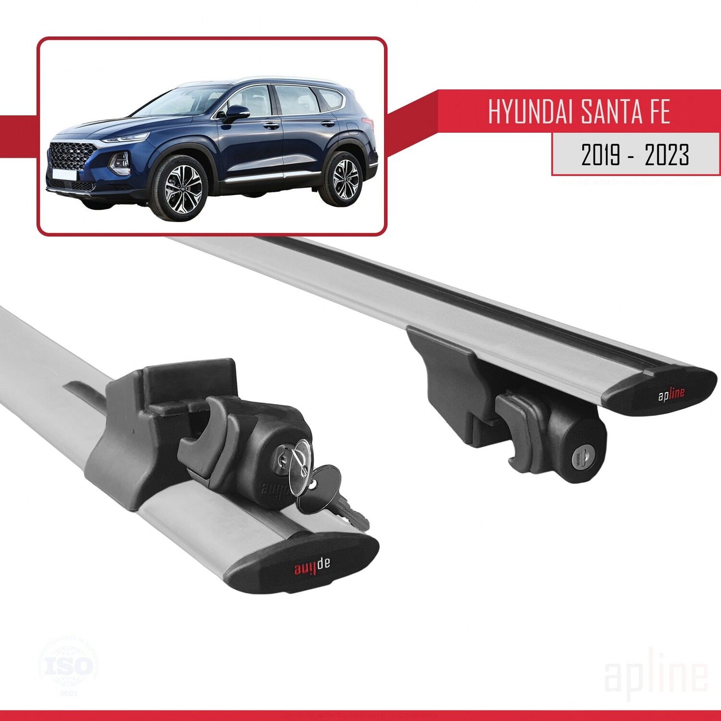 Compatible with Hyundai Santa Fe 4 (TM) 2019-2023 HOOK Model Car Roof Rack Cross Bar Grey Aluminium 2 Bars