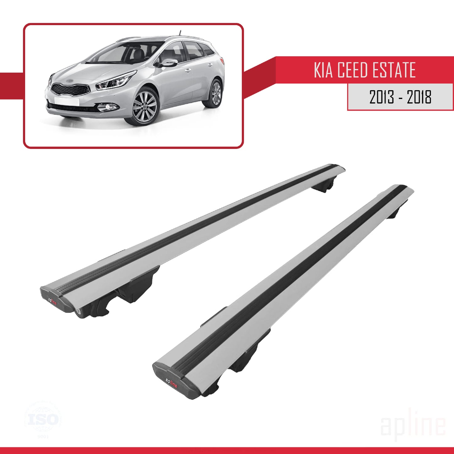 Compatible with Kia Ceed 2 (JD) SW 2013-2018 HOOK Model Car Roof Rack Cross Bar Grey Aluminium 2 Bars