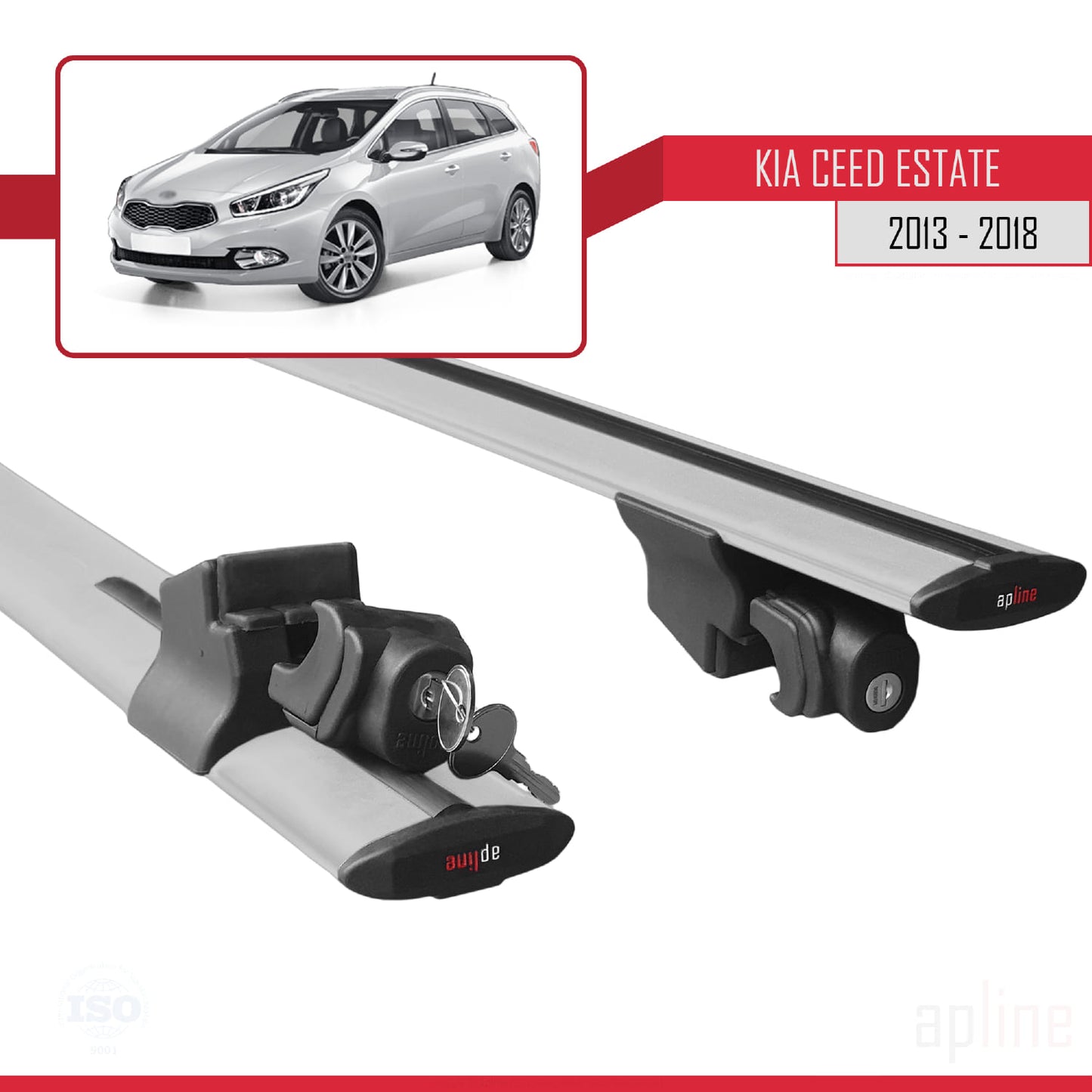 Compatible with Kia Ceed 2 (JD) SW 2013-2018 HOOK Model Car Roof Rack Cross Bar Grey Aluminium 2 Bars