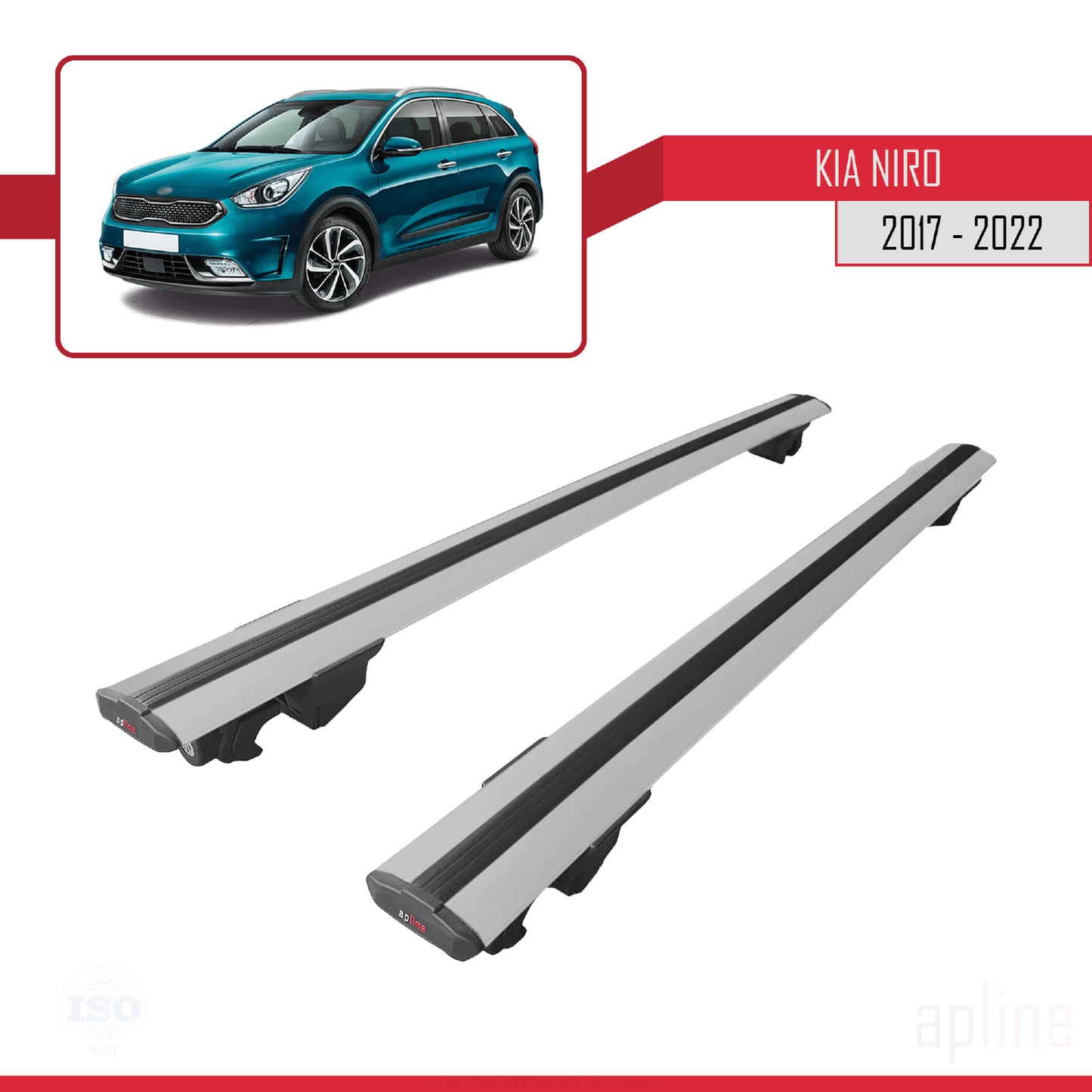 Compatible with Kia Niro (DE) 2017-2022 HOOK Model Car Roof Rack Cross Bar Grey Aluminium 2 Bars