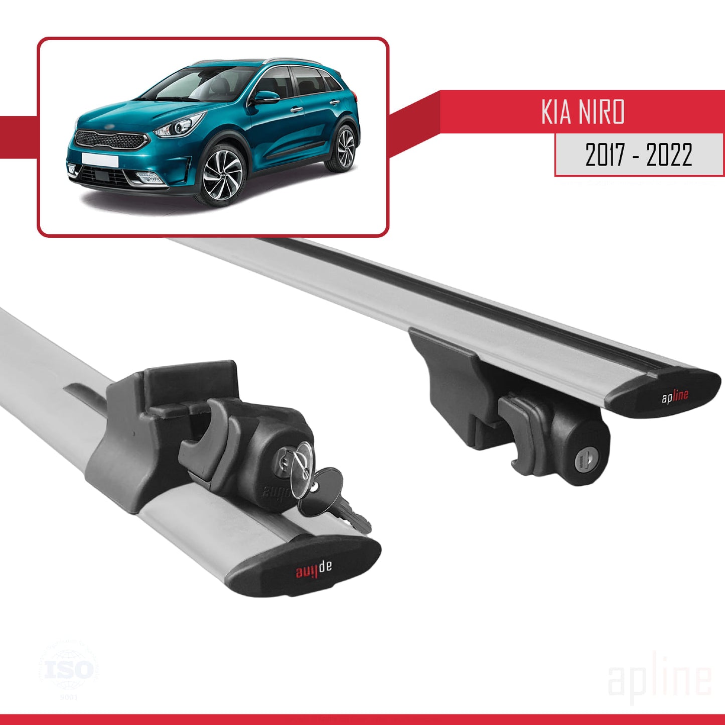 Compatible with Kia Niro (DE) 2017-2022 HOOK Model Car Roof Rack Cross Bar Grey Aluminium 2 Bars