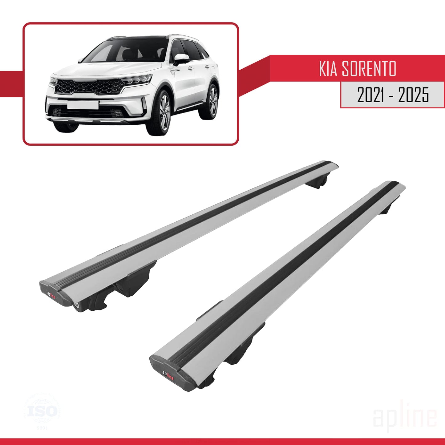 Compatible with Kia Sorento 4 (MQ4) 2021-2025 HOOK Model Car Roof Rack Cross Bar Grey Aluminium 2 Bars