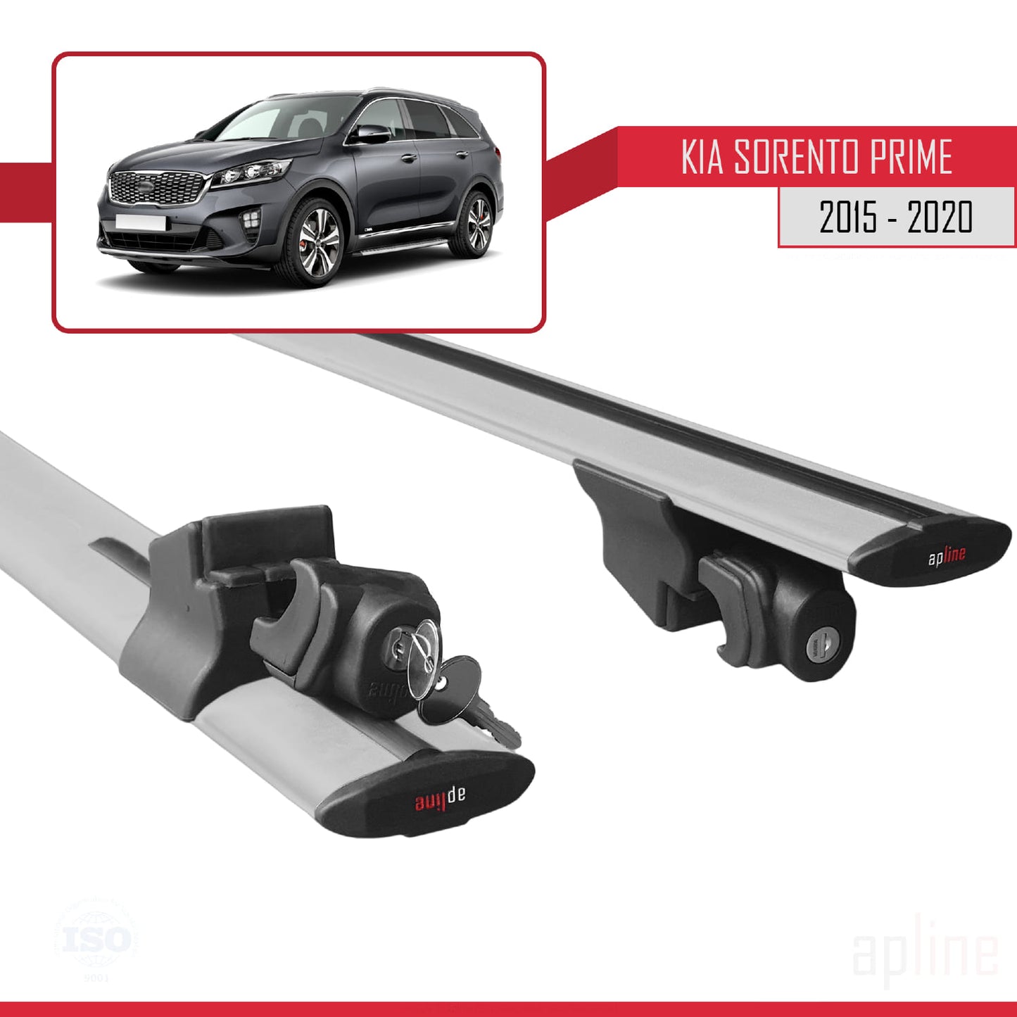Compatible with Kia Sorento 3 (UM) Prime 2015-2020 HOOK Model Car Roof Rack Cross Bar Grey Aluminium 2 Bars