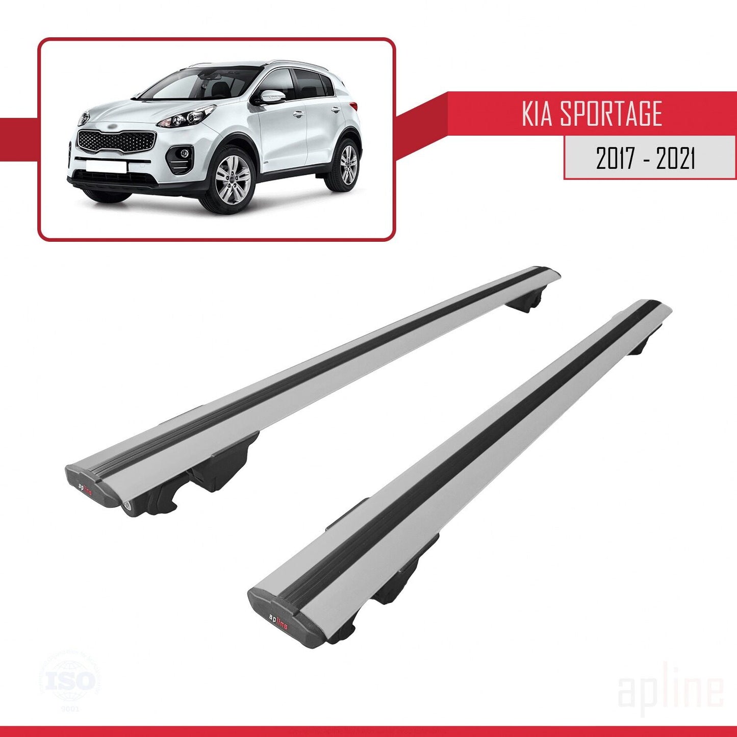 Compatible with Kia Sportage 4 (QL) 2016-2021 HOOK Model Car Roof Rack Cross Bar Grey Aluminium 2 Bars