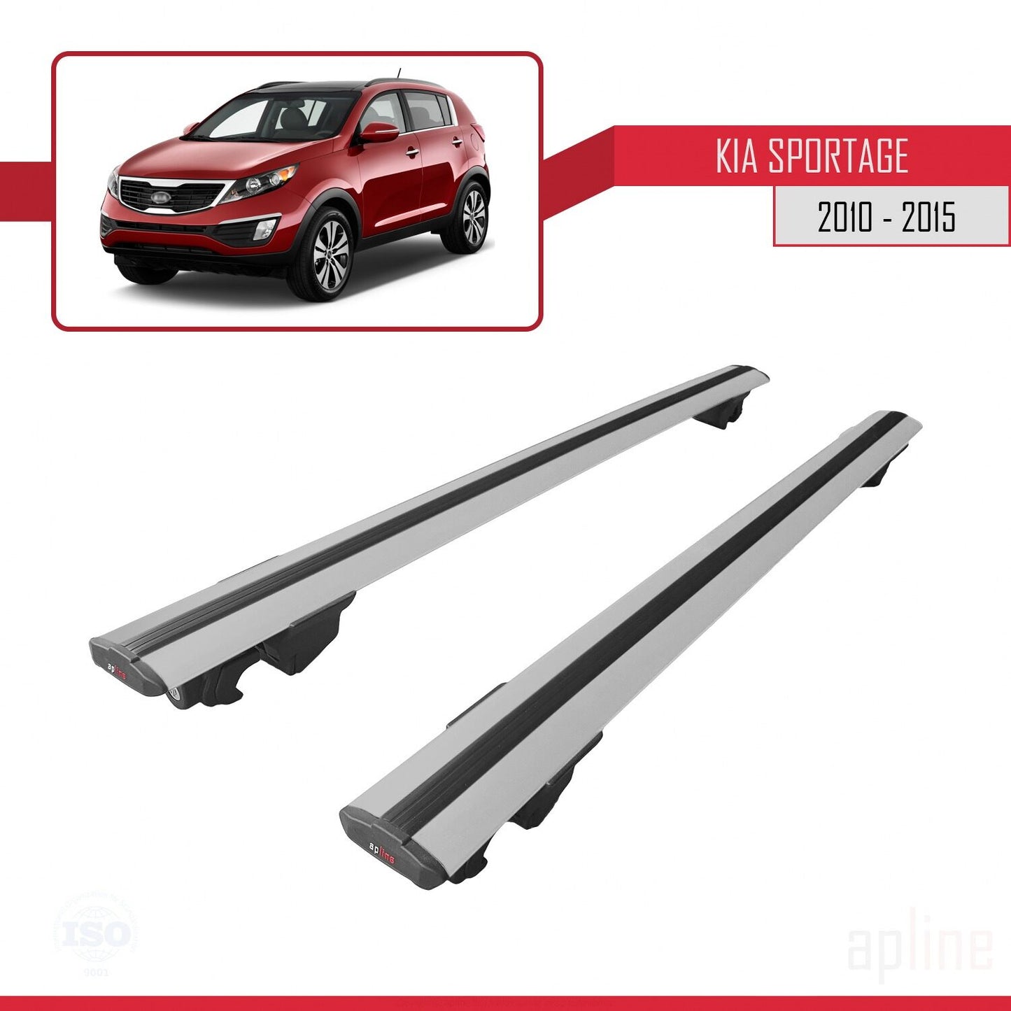 Compatible with Kia Sportage 3 (SL) 2010-2015 HOOK Model Car Roof Rack Cross Bar Grey Aluminium 2 Bars