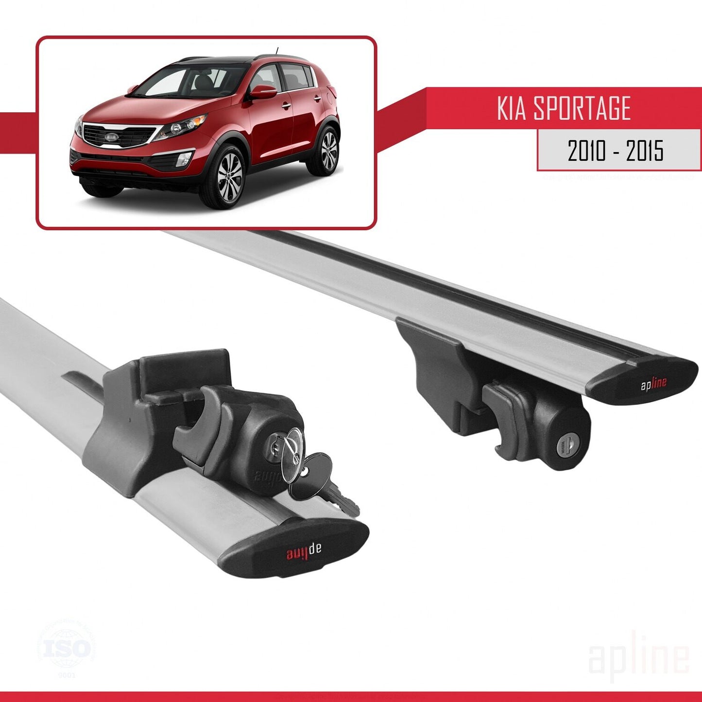 Compatible with Kia Sportage 3 (SL) 2010-2015 HOOK Model Car Roof Rack Cross Bar Grey Aluminium 2 Bars