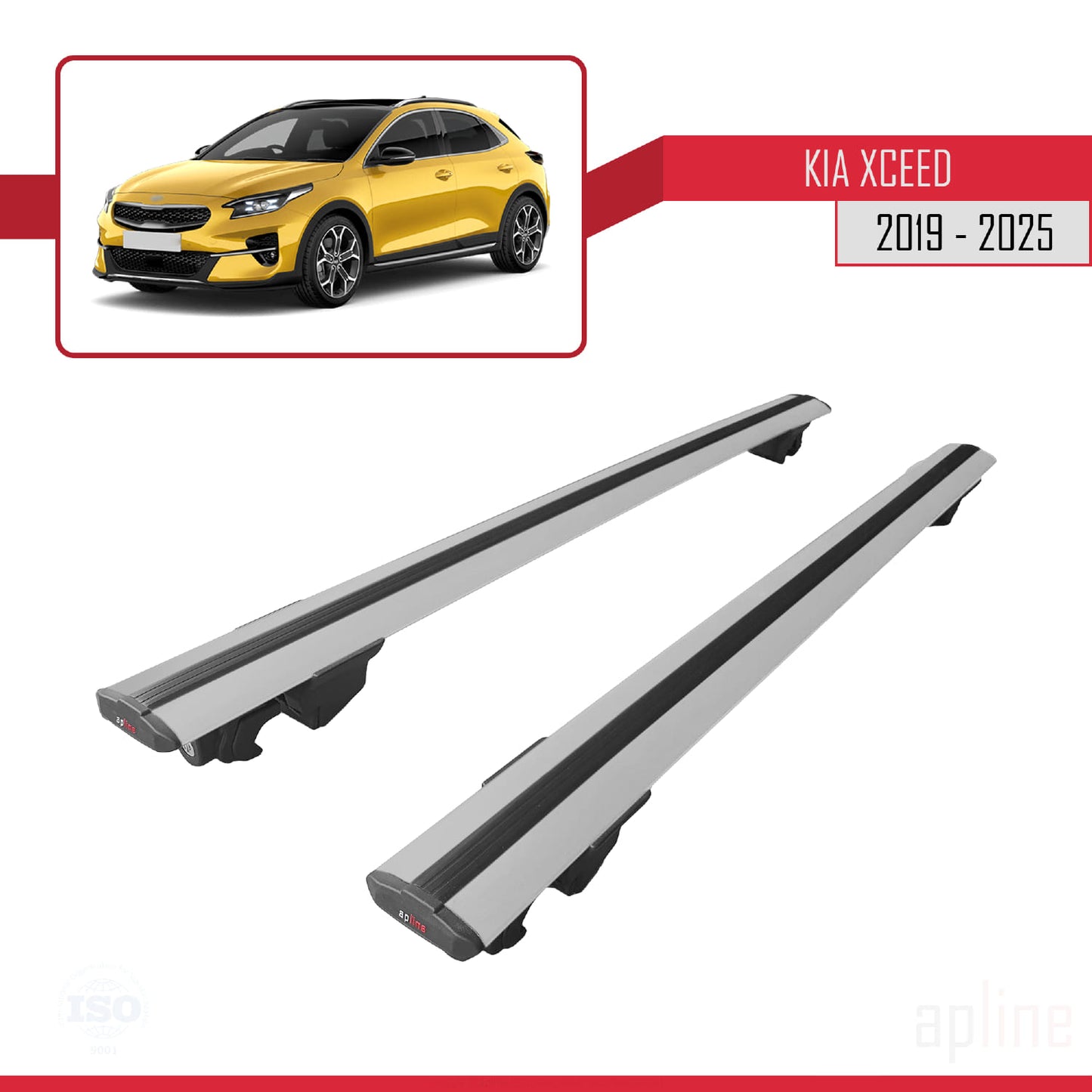 Compatible with Kia XCeed (CD) 2019-2025 HOOK Model Car Roof Rack Cross Bar Grey Aluminium 2 Bars