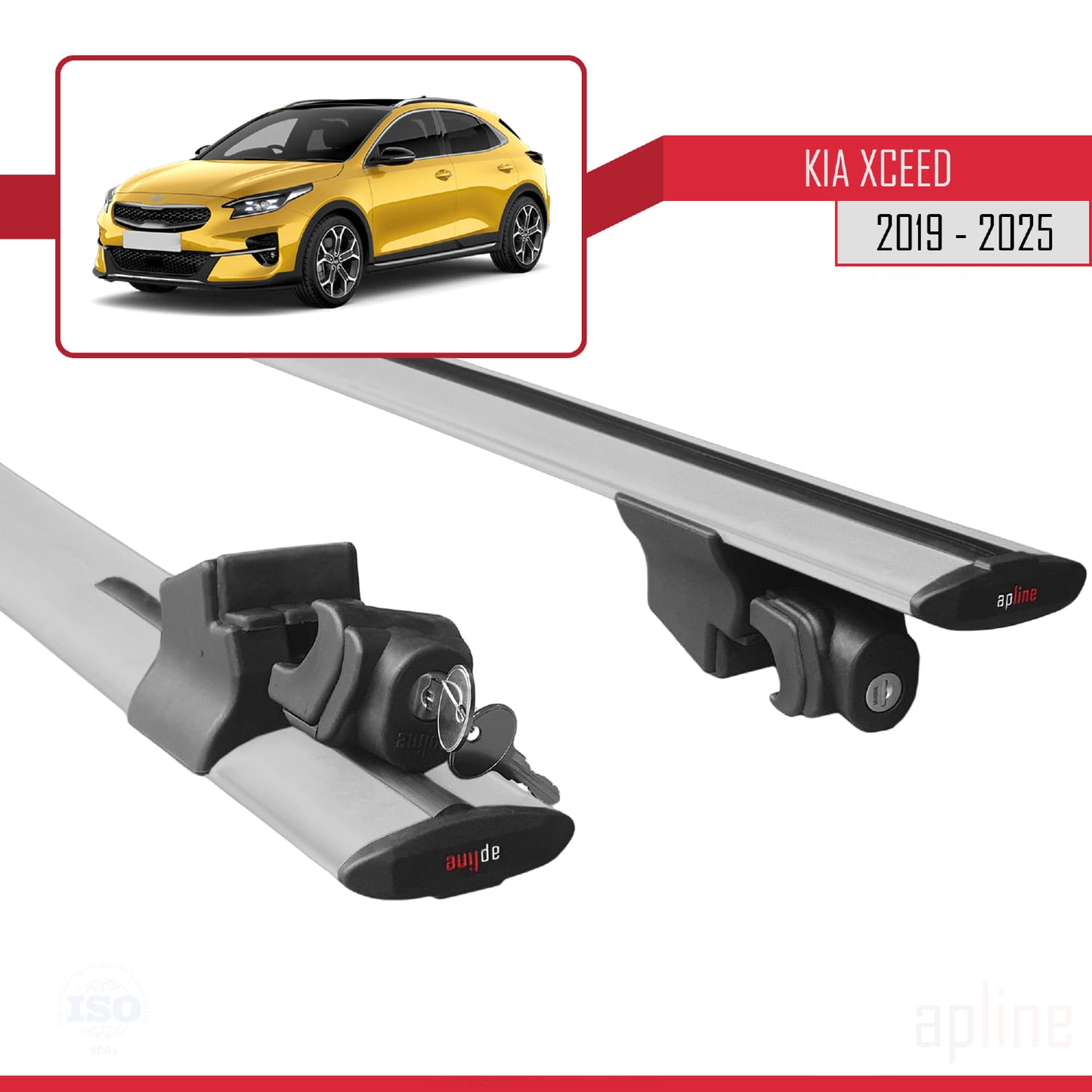 Compatible with Kia XCeed (CD) 2019-2025 HOOK Model Car Roof Rack Cross Bar Grey Aluminium 2 Bars