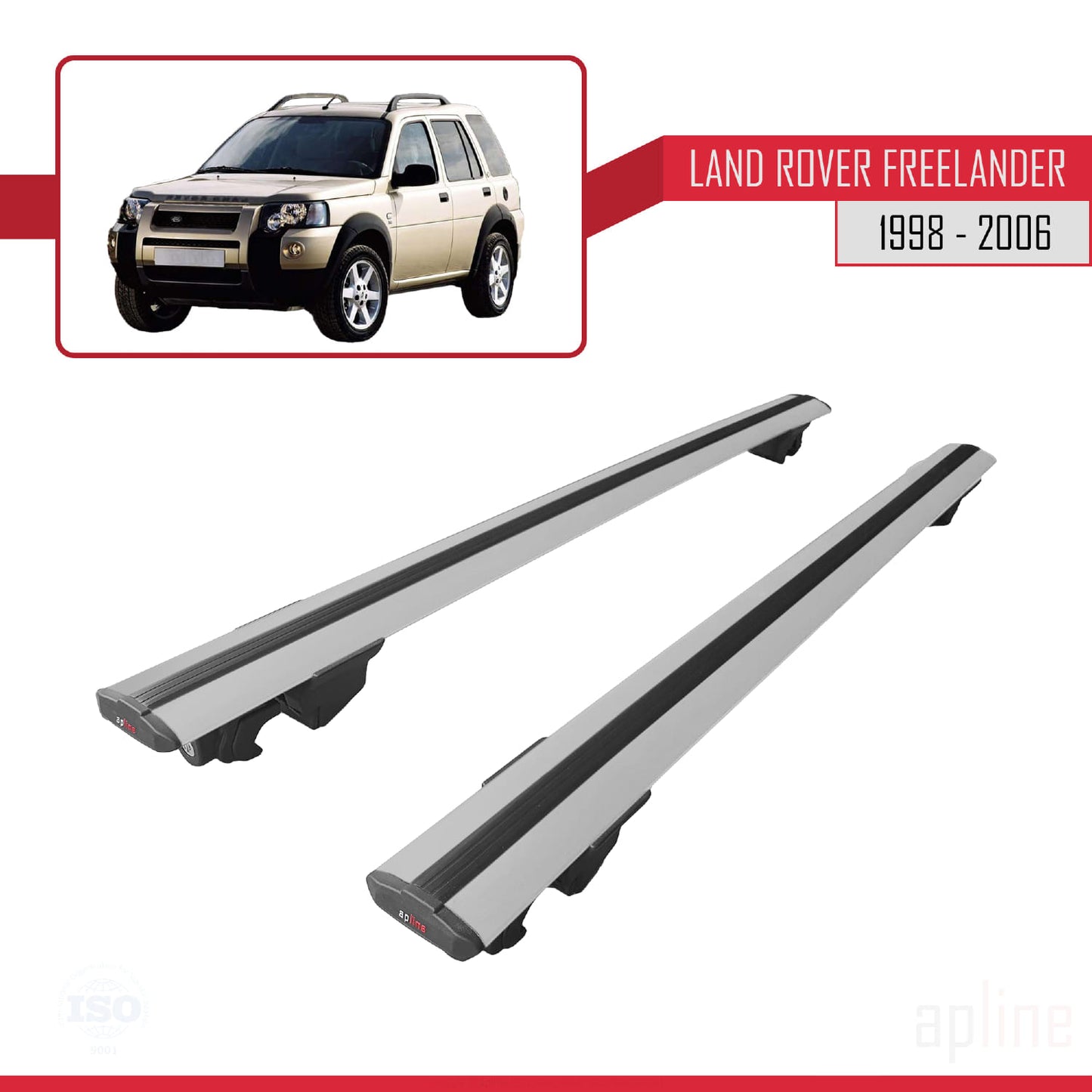 Compatible with Land Rover Freelander (L314) 1998-2006 HOOK Model Car Roof Rack Cross Bar Grey Aluminium 2 Bars