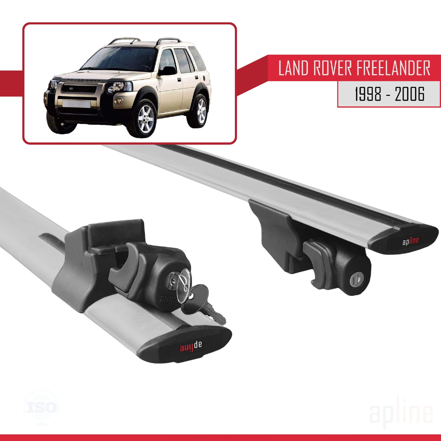 Compatible with Land Rover Freelander (L314) 1998-2006 HOOK Model Car Roof Rack Cross Bar Grey Aluminium 2 Bars