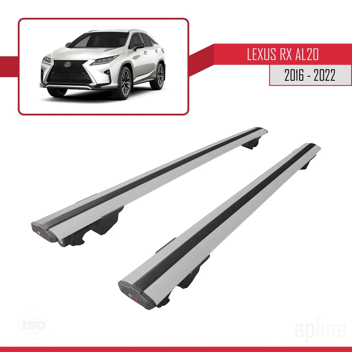 Compatible with Lexus RX 4 (AL20) 2016-2022 HOOK Model Car Roof Rack Cross Bar Grey Aluminium 2 Bars