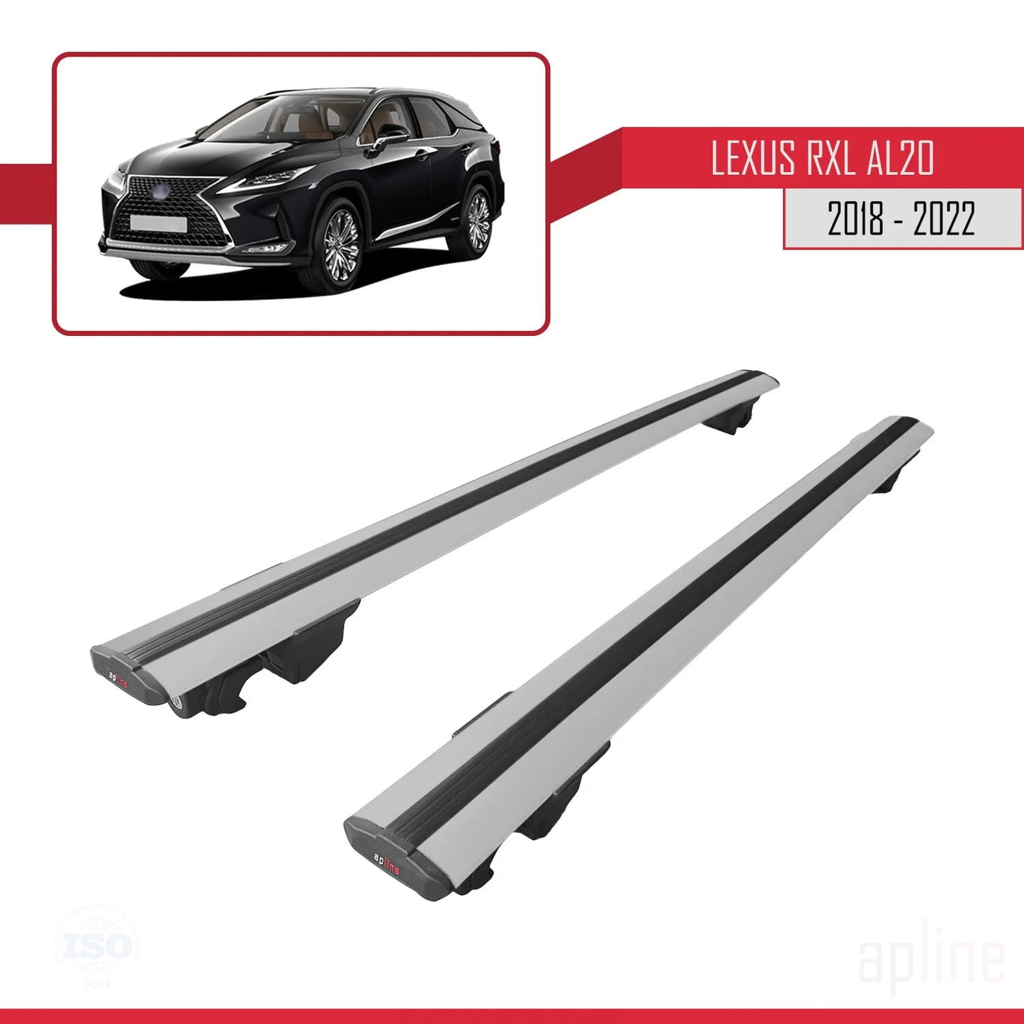 Compatible with Lexus RX 4 L (AL20) 2018-2022 HOOK Model Car Roof Rack Cross Bar Grey Aluminium 2 Bars