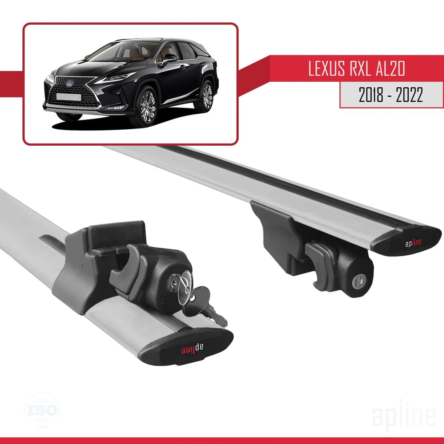 Compatible with Lexus RX 4 L (AL20) 2018-2022 HOOK Model Car Roof Rack Cross Bar Grey Aluminium 2 Bars