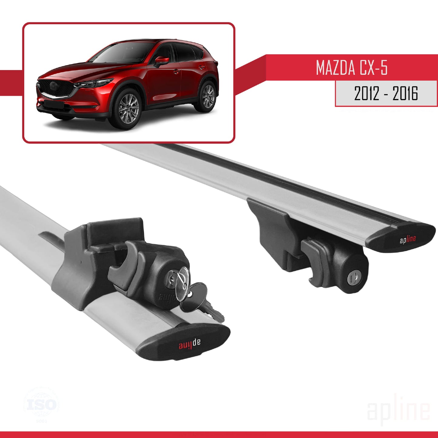 Compatible with Mazda CX-5 I (KE) 2012-2016 HOOK Model Car Roof Rack Cross Bar Grey Aluminium 2 Bars
