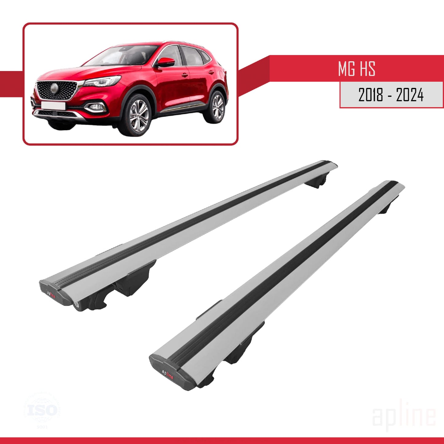 Compatible with MG HS (AS23) 2018-2024 HOOK Model Car Roof Rack Cross Bar Grey Aluminium 2 Bars