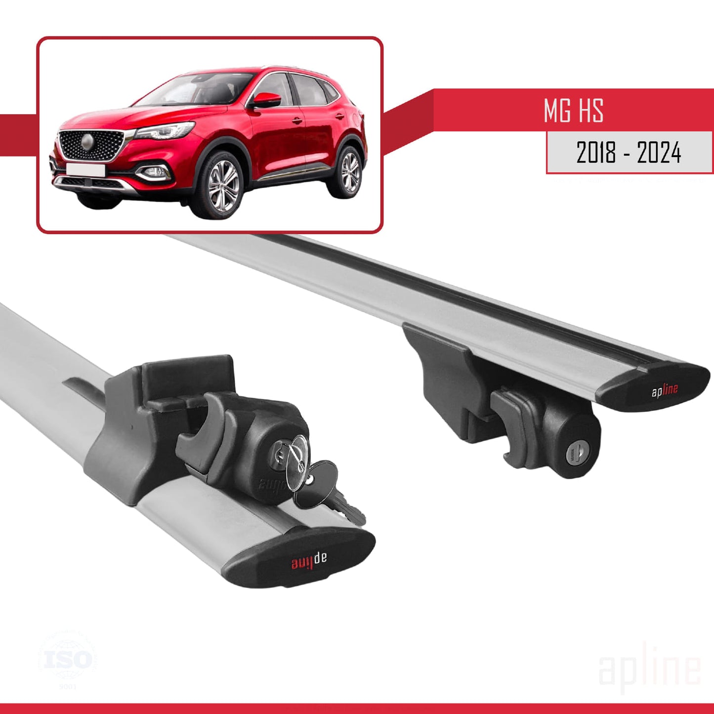 Compatible with MG HS (AS23) 2018-2024 HOOK Model Car Roof Rack Cross Bar Grey Aluminium 2 Bars