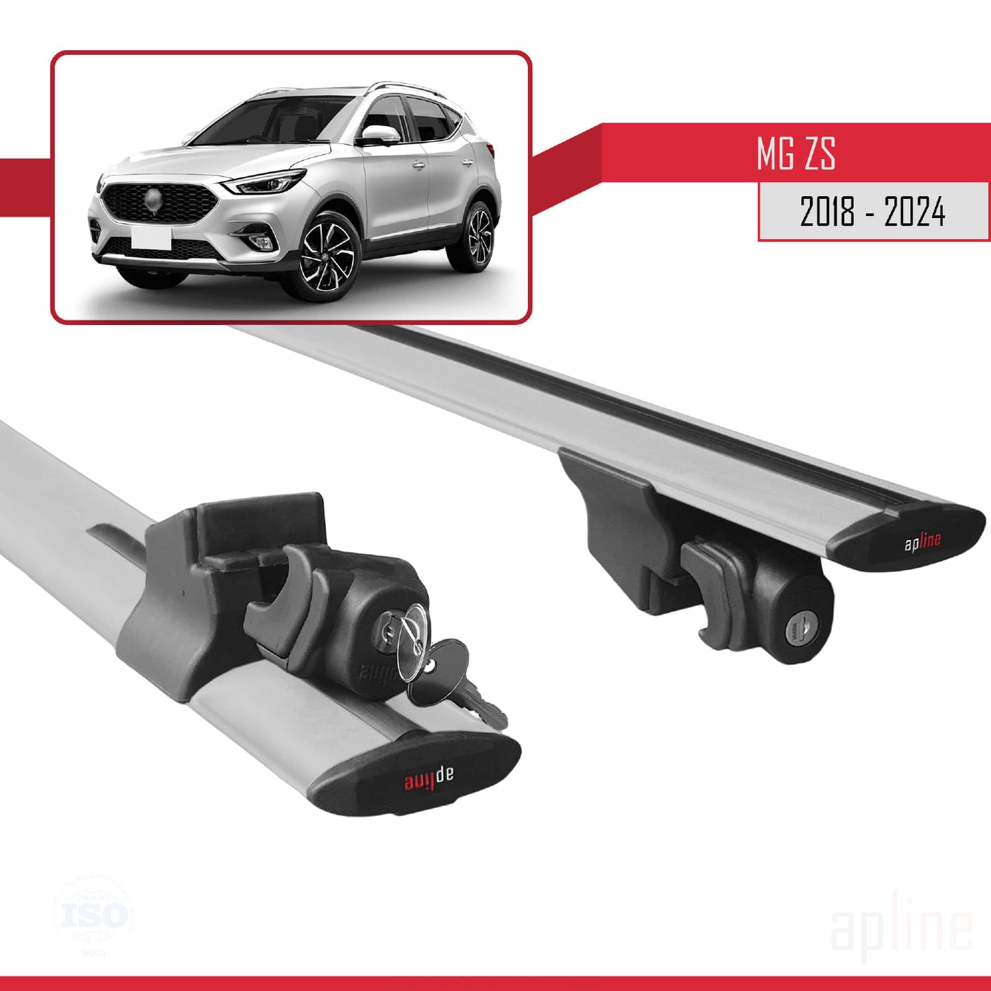 Compatible with MG ZS 2018-2024 HOOK Model Car Roof Rack Cross Bar Grey Aluminium 2 Bars