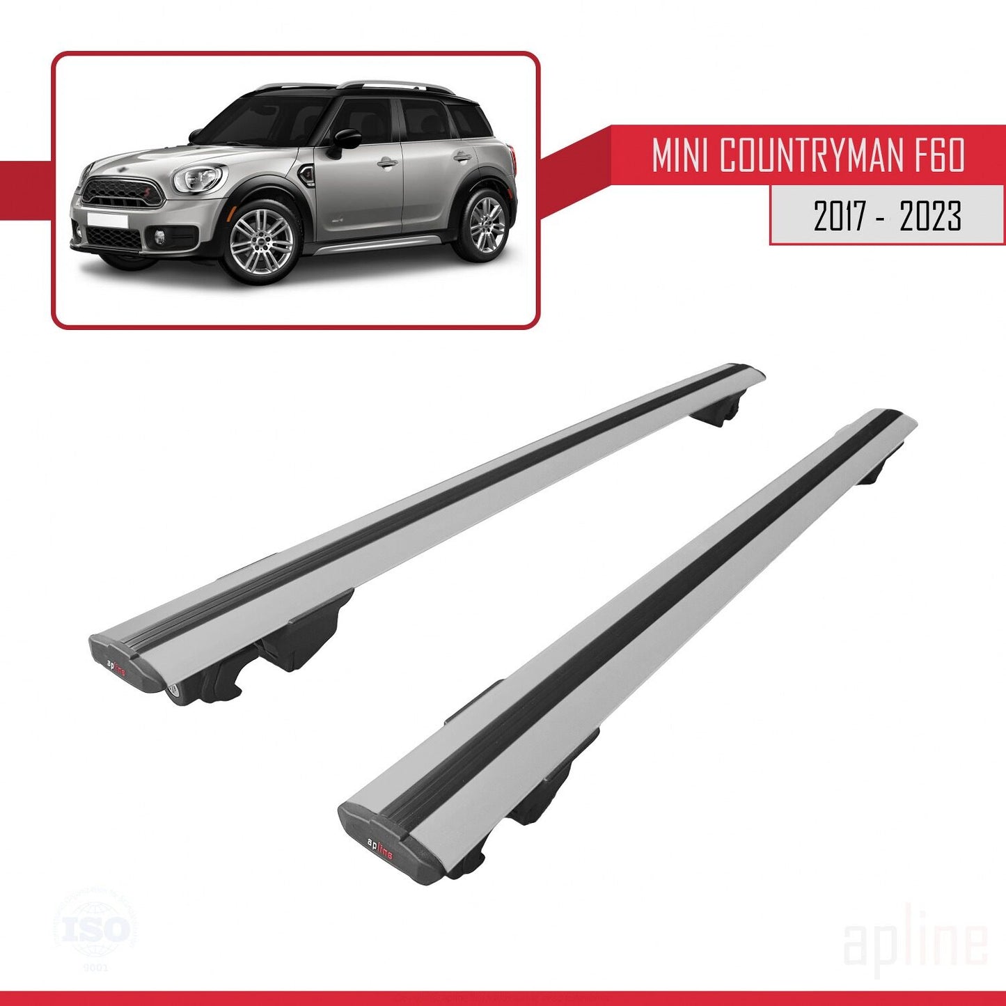 Compatible with Mini Countryman 2 (F60) 2017-2023 HOOK Model Car Roof Rack Cross Bar Grey Aluminium 2 Bars