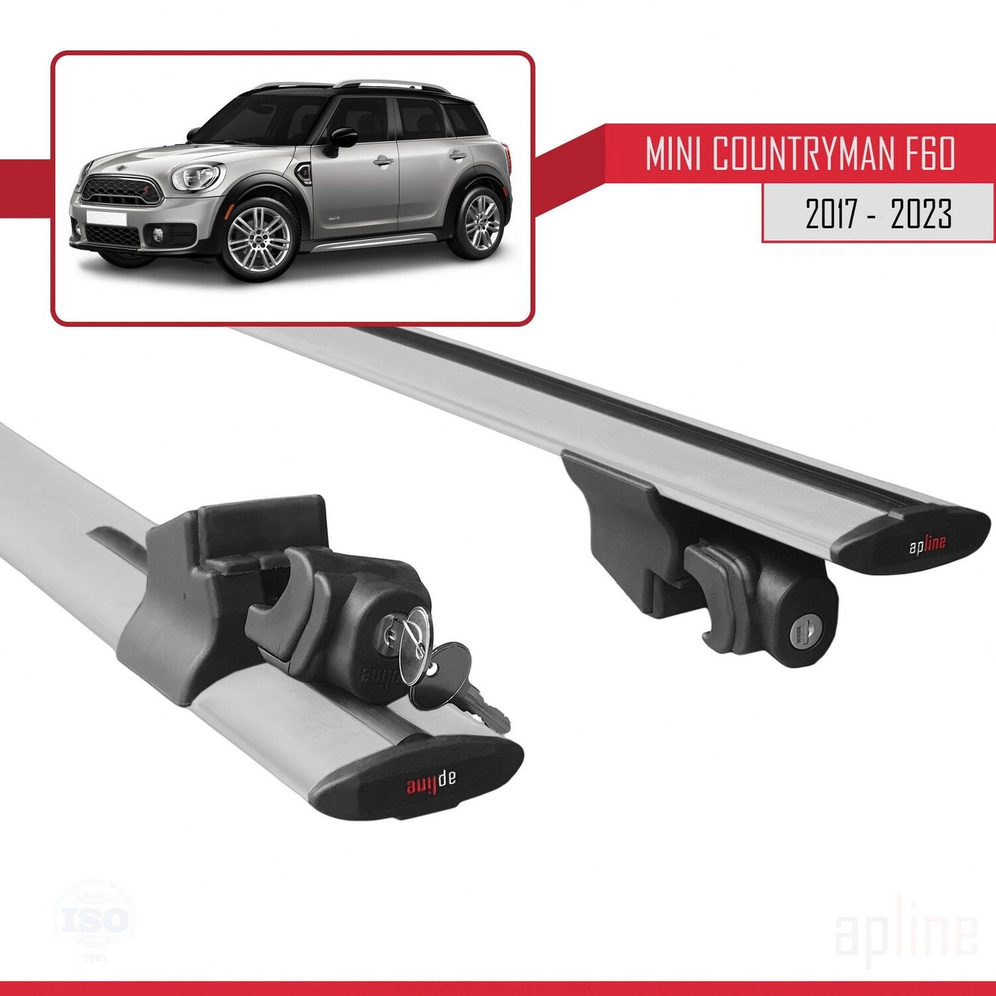 Compatible with Mini Countryman 2 (F60) 2017-2023 HOOK Model Car Roof Rack Cross Bar Grey Aluminium 2 Bars