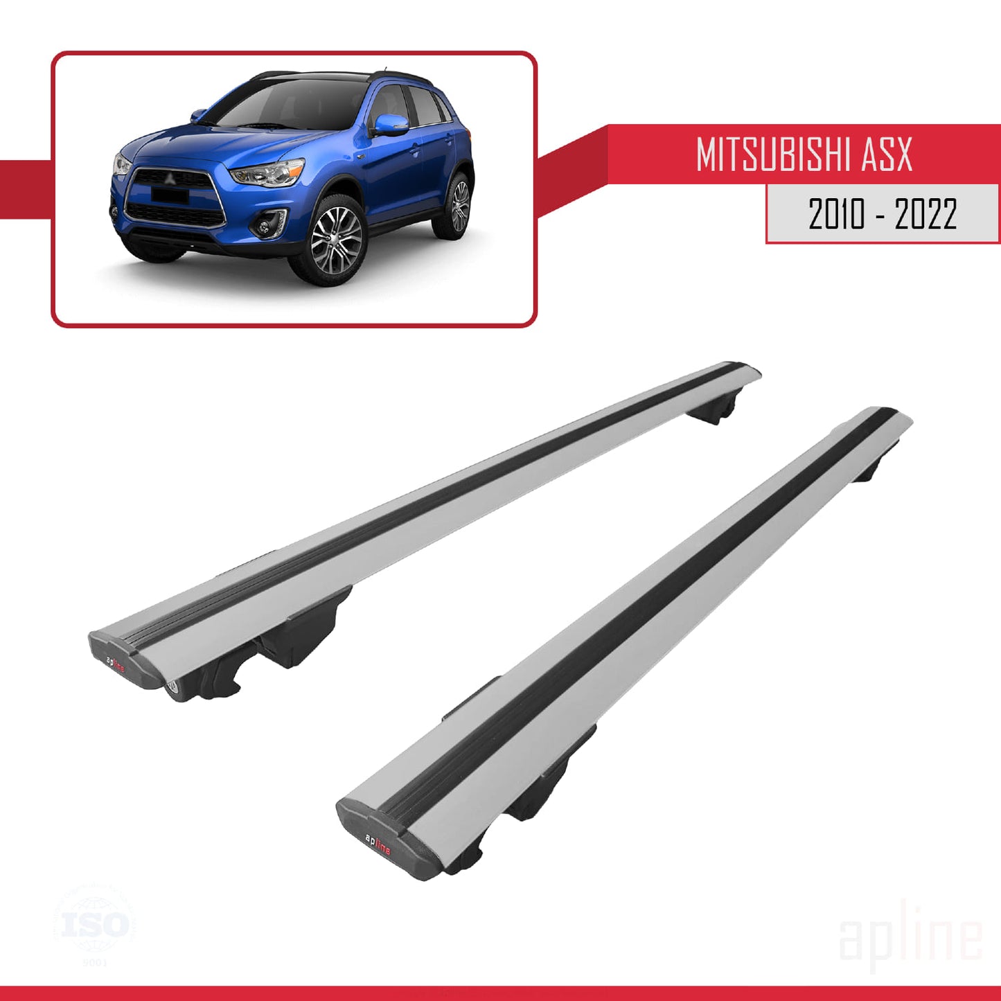 Compatible with Mitsubishi ASX (GA) 2010-2022 HOOK Model Car Roof Rack Cross Bar Grey Aluminium 2 Bars