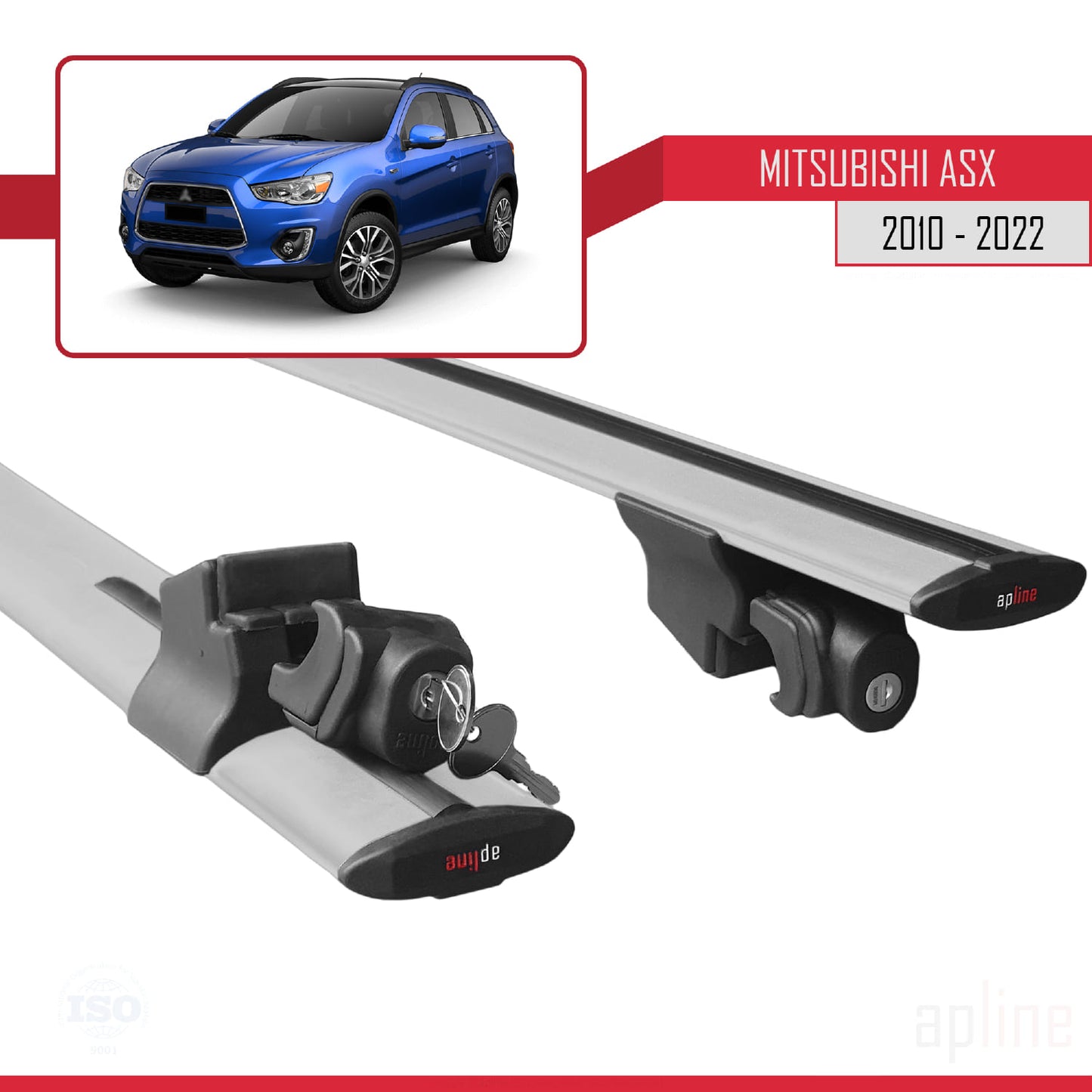 Compatible with Mitsubishi ASX (GA) 2010-2022 HOOK Model Car Roof Rack Cross Bar Grey Aluminium 2 Bars