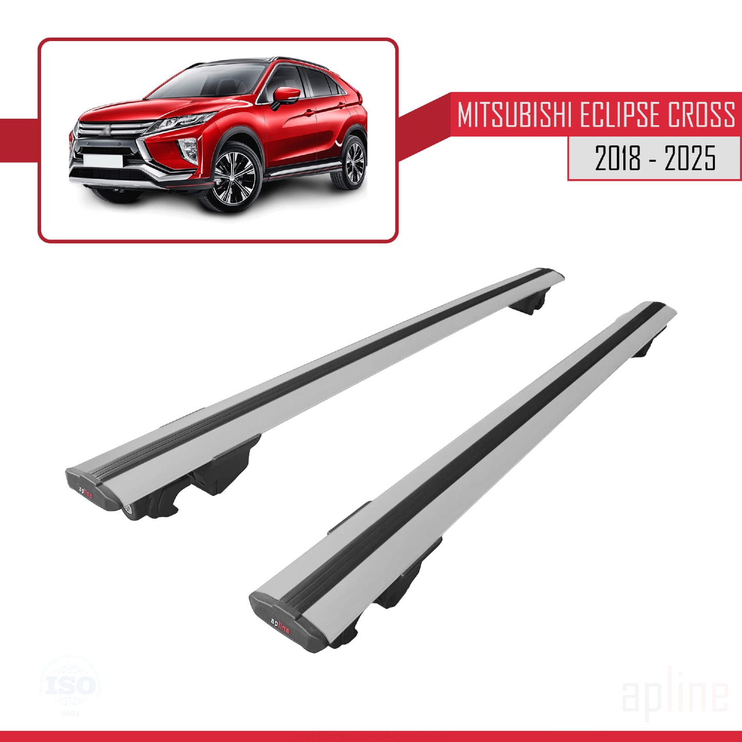 Compatible with Mitsubishi Eclipse Cross (GK) 2018-2025 HOOK Model Car Roof Rack Cross Bar Grey Aluminium 2 Bars