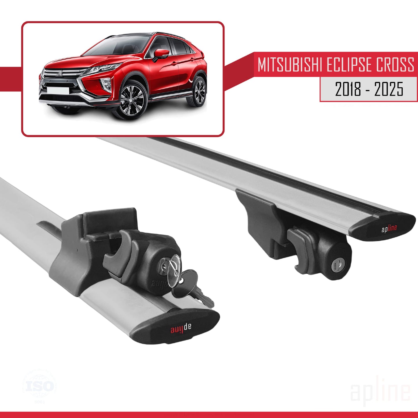 Compatible with Mitsubishi Eclipse Cross (GK) 2018-2025 HOOK Model Car Roof Rack Cross Bar Grey Aluminium 2 Bars