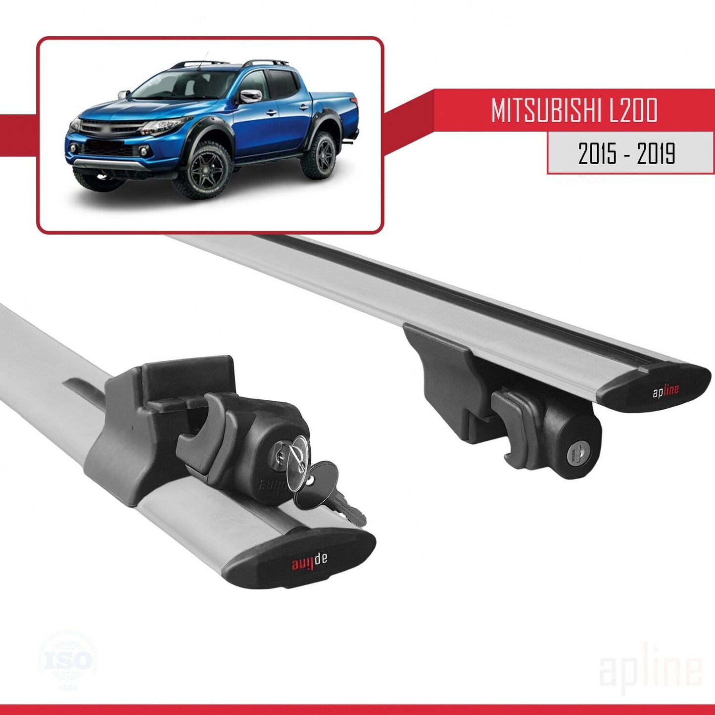 Compatible with Mitsubishi L200 V Pre-Facelift 2015-2019 HOOK Model Car Roof Rack Cross Bar Grey Aluminium 2 Bars