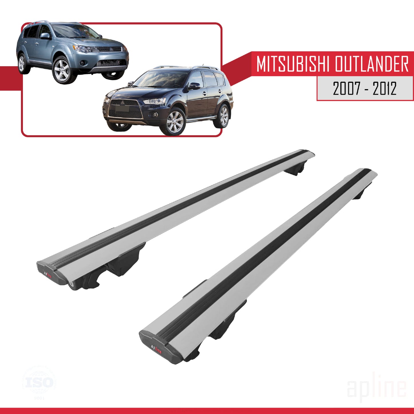 Compatible with Mitsubishi Outlander 2 2007-2012 HOOK Model Car Roof Rack Cross Bar Grey Aluminium 2 Bars