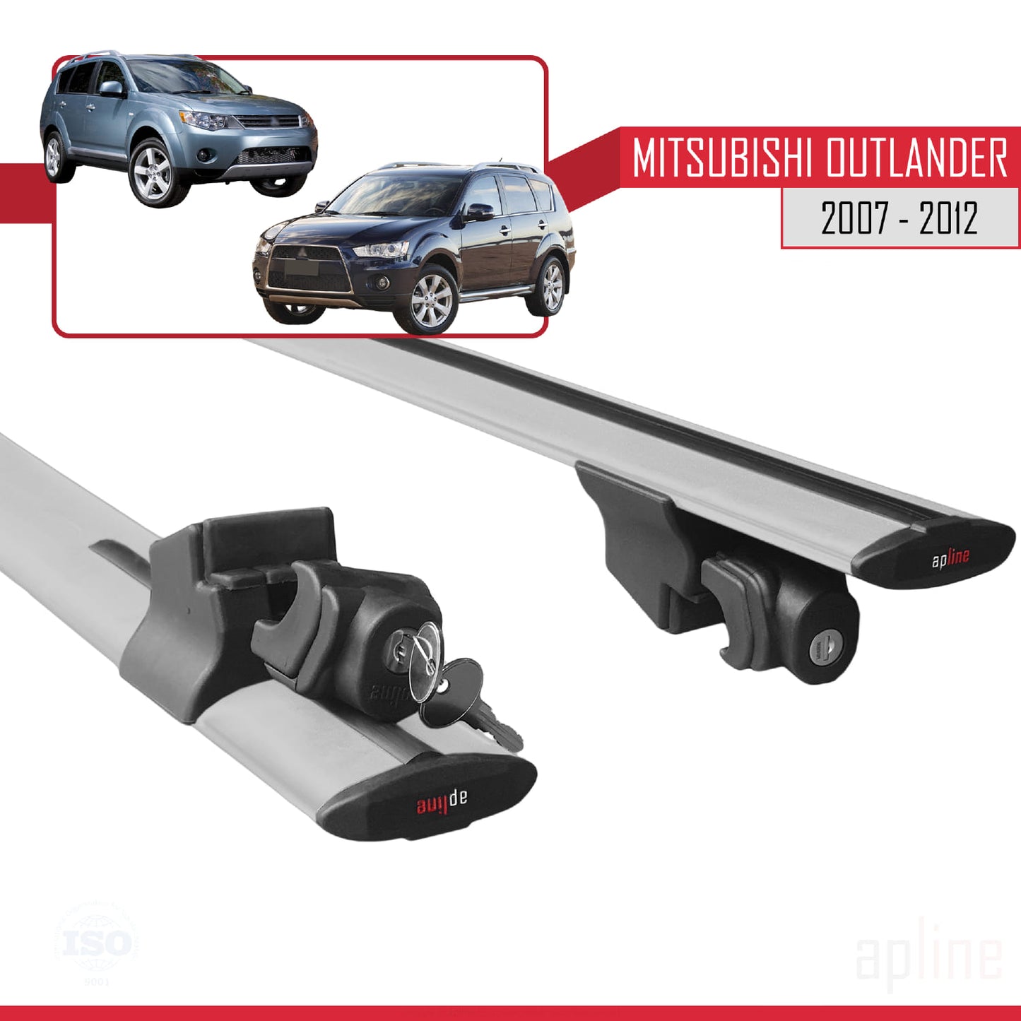 Compatible with Mitsubishi Outlander 2 2007-2012 HOOK Model Car Roof Rack Cross Bar Grey Aluminium 2 Bars