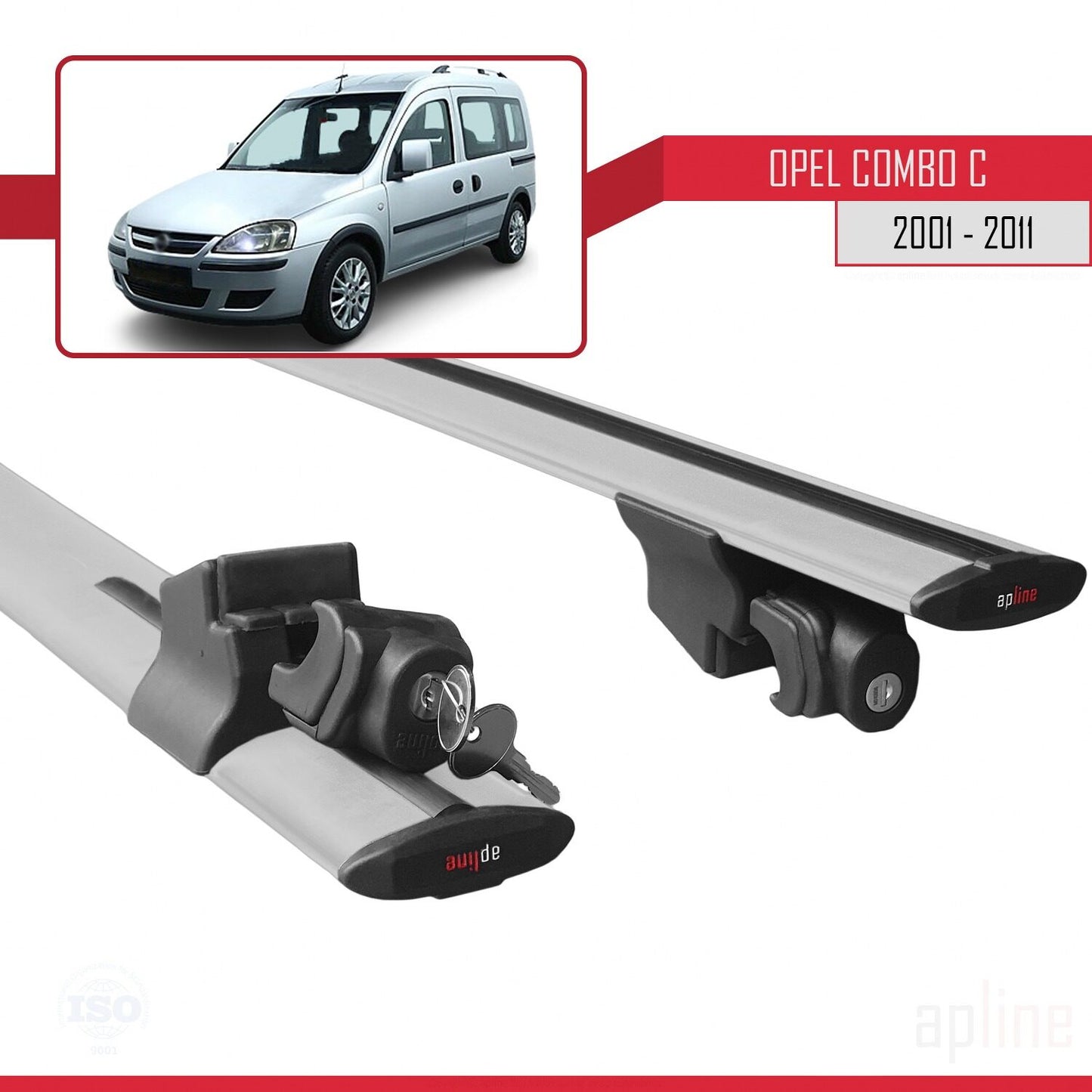 Compatible with Opel Combo C 2001-2011 HOOK Model Car Roof Rack Cross Bar Grey Aluminium 2 Bars
