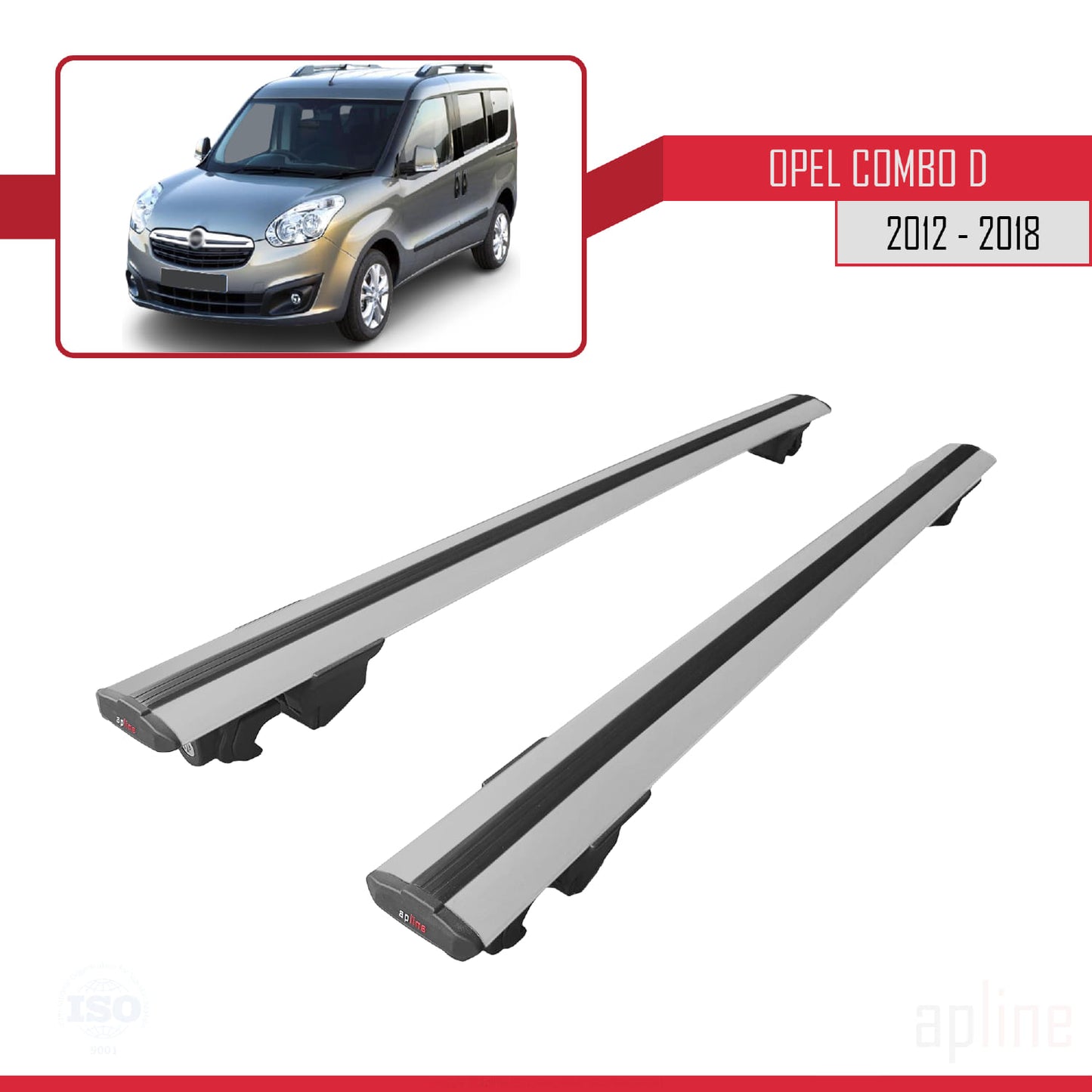 Compatible with Opel Combo D 2012-2018 HOOK Model Car Roof Rack Cross Bar Grey Aluminium 2 Bars
