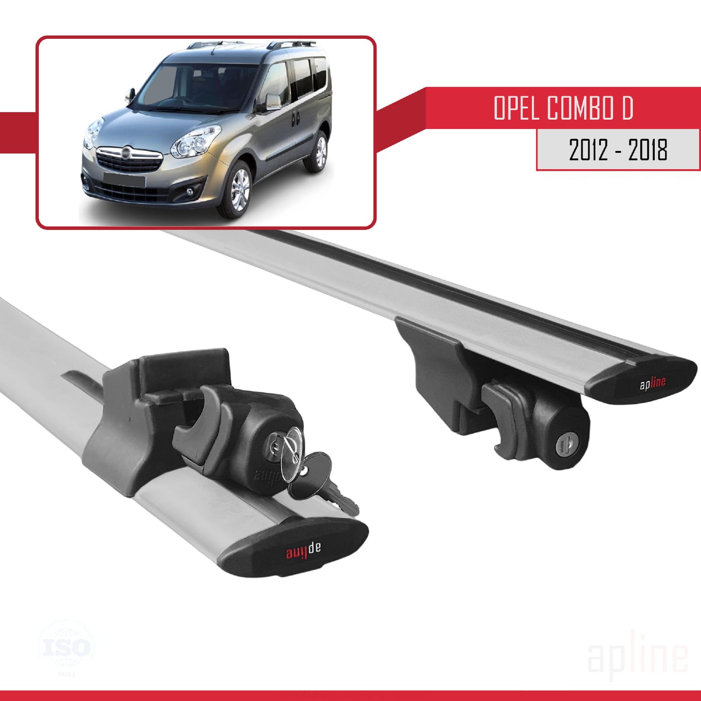Compatible with Opel Combo D 2012-2018 HOOK Model Car Roof Rack Cross Bar Grey Aluminium 2 Bars