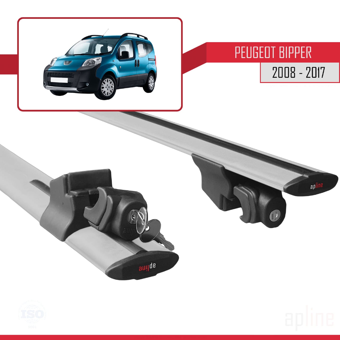 Compatible with Peugeot Bipper 2008-2017 HOOK Model Car Roof Rack Cross Bar Grey Aluminium 2 Bars