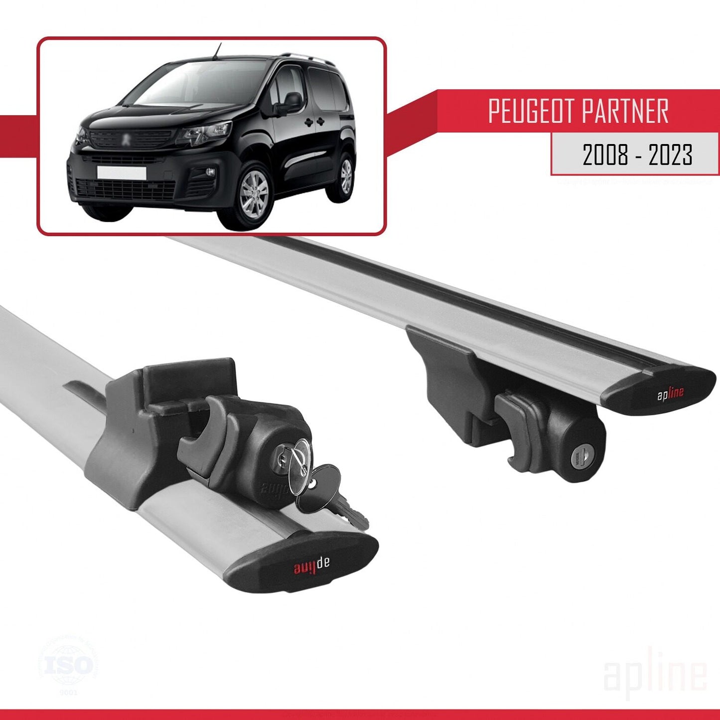 Compatible with Peugeot Partner 3 2019-2022 HOOK Model Car Roof Rack Cross Bar Grey Aluminium 2 Bars