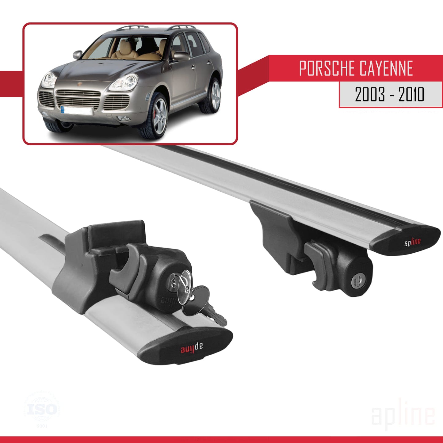 Compatible with Porsche Cayenne (9PA) 2003-2010 HOOK Model Car Roof Rack Cross Bar Grey Aluminium 2 Bars